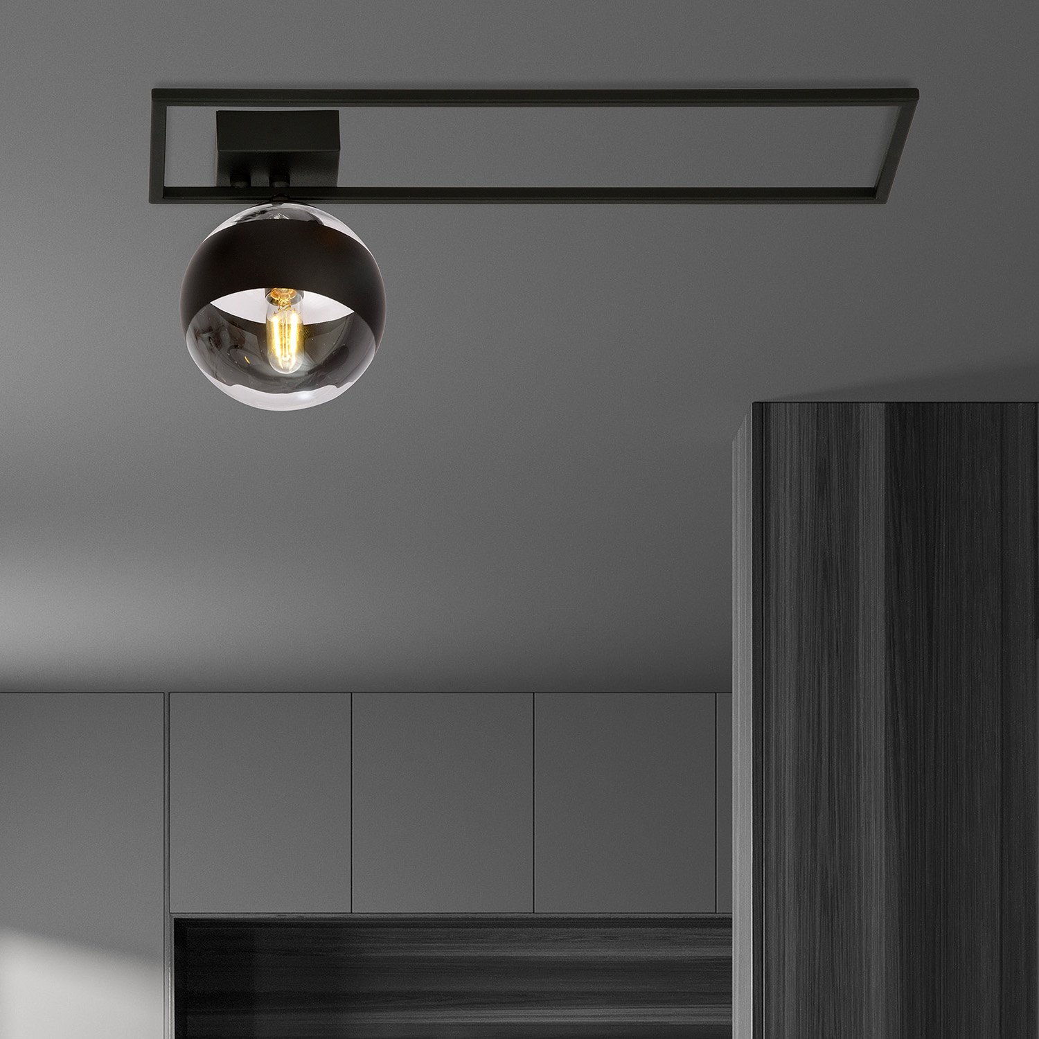 Plafoniera Moderna Perseo Acciaio Nero Trasparente Mod2 1 Luce E14 1132/1B
