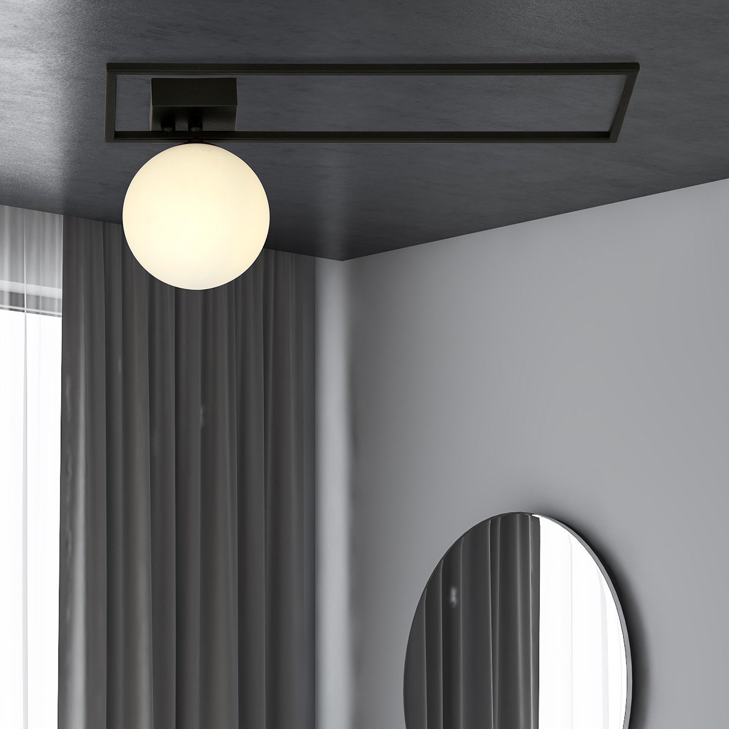 Plafoniera Moderna 1 Luce Perseo 1130/1B Acciaio Nero Vetro Opale 1130/1B