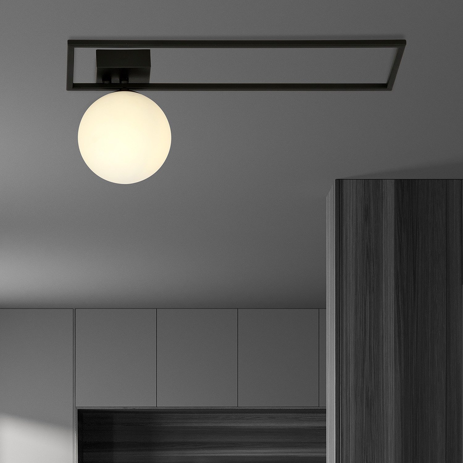 Plafoniera Moderna 1 Luce Perseo 1130/1B Acciaio Nero Vetro Opale 1130/1B