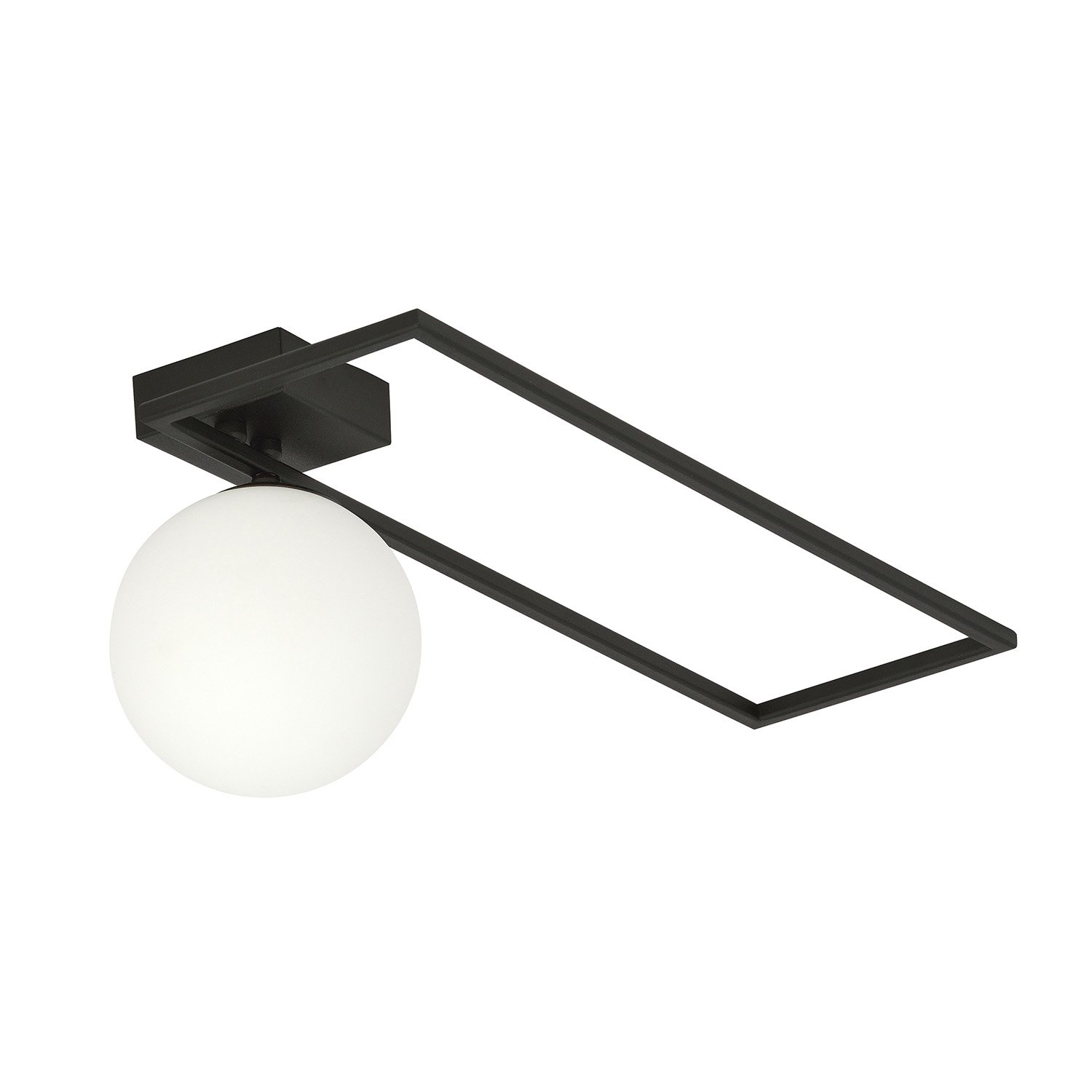 Plafoniera Moderna 1 Luce Perseo 1130/1B Acciaio Nero Vetro Opale 1130/1B
