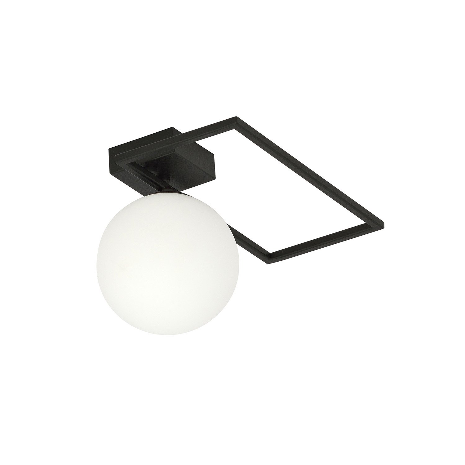 Plafoniera Moderna 1 Luce Perseo 1130/1D Acciaio Nero Vetro Opale 1130/1D