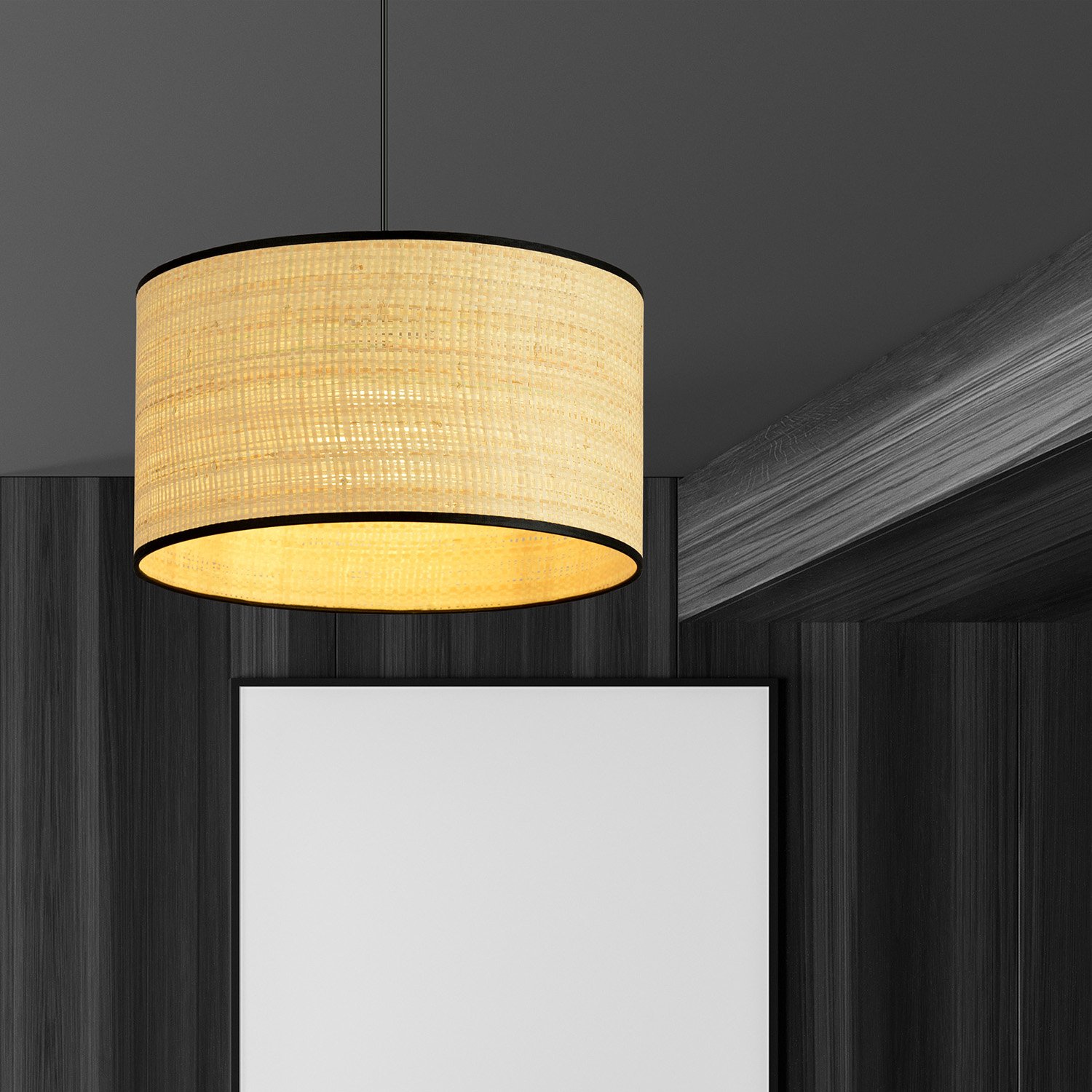 Sospensione Nordica 1 Luce Drago In Acciaio Nero E Rattan LA0118-EB-1-NR-MA