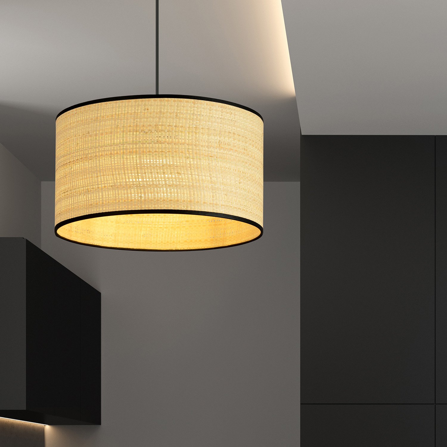 Sospensione Nordica 1 Luce Drago In Acciaio Nero E Rattan LA0118-EB-1-NR-MA