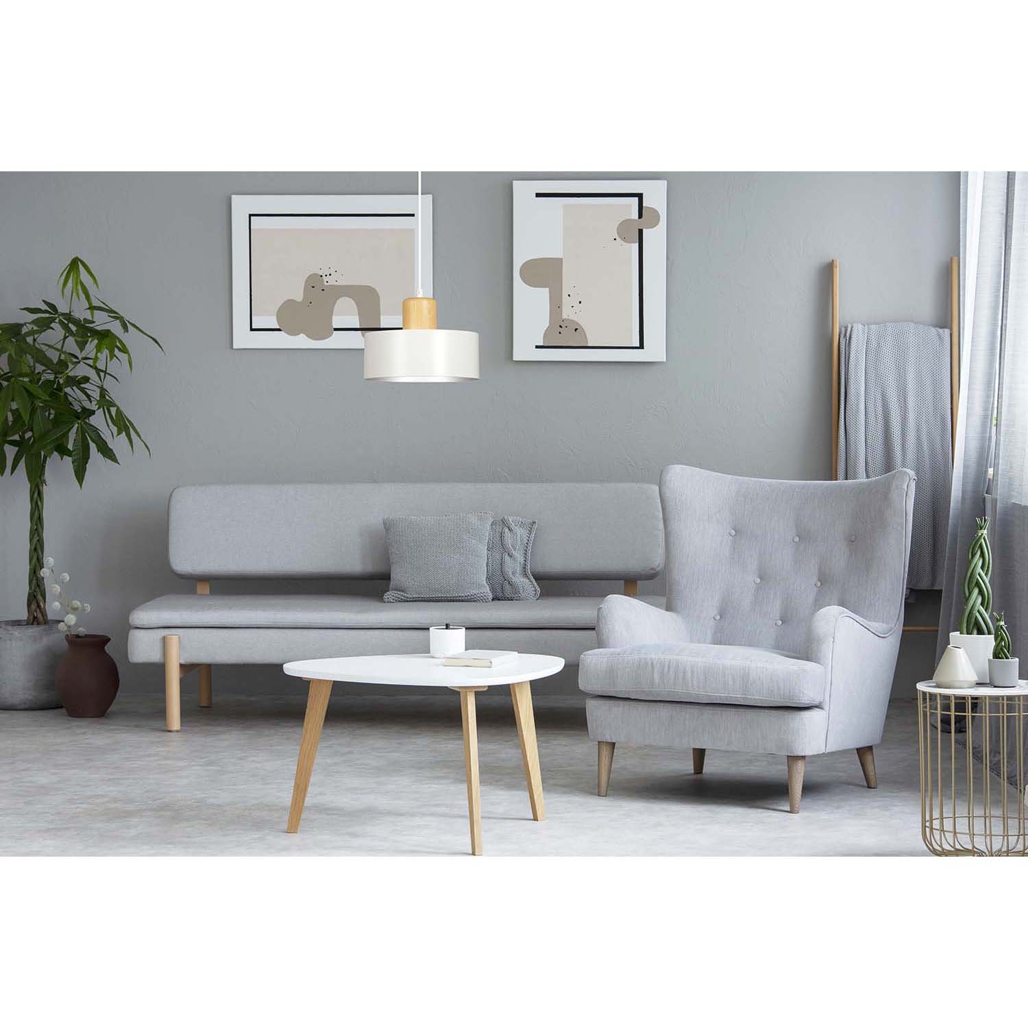 Sospensione Nordica 1 Luce Ravi In Acciaio Bianco E Legno 1047/1