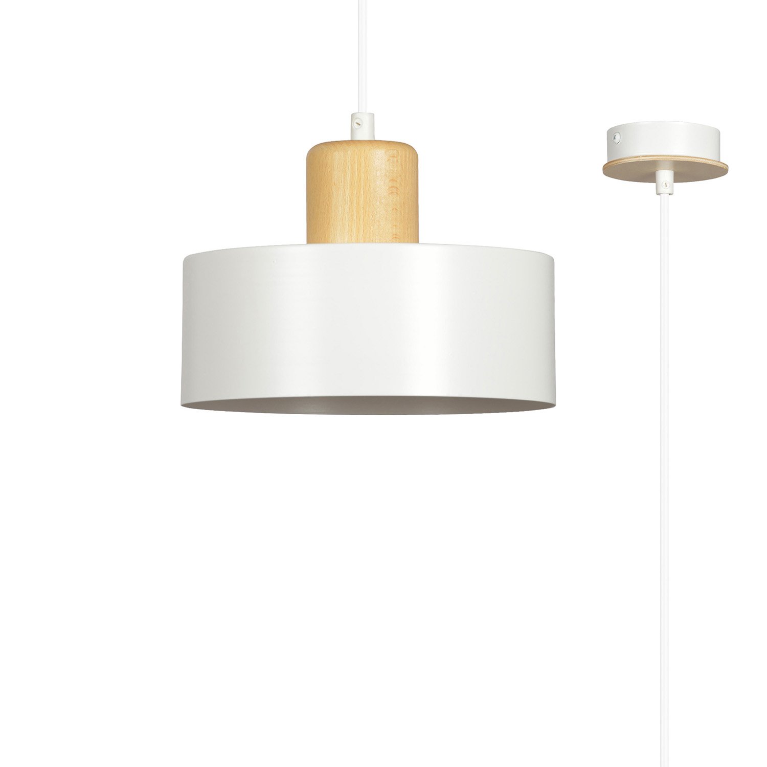 Sospensione Nordica 1 Luce Ravi In Acciaio Bianco E Legno 1047/1