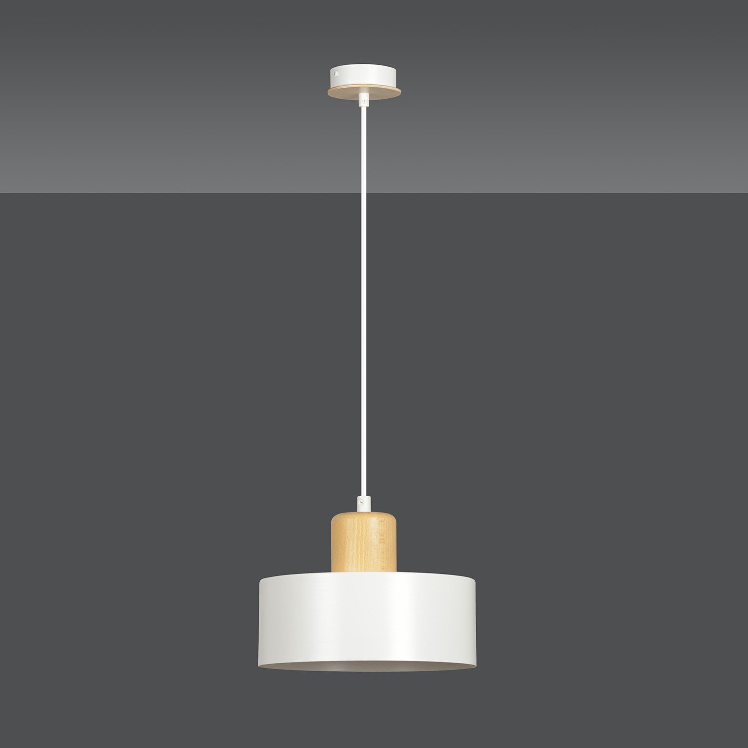 Sospensione Nordica 1 Luce Ravi In Acciaio Bianco E Legno 1047/1