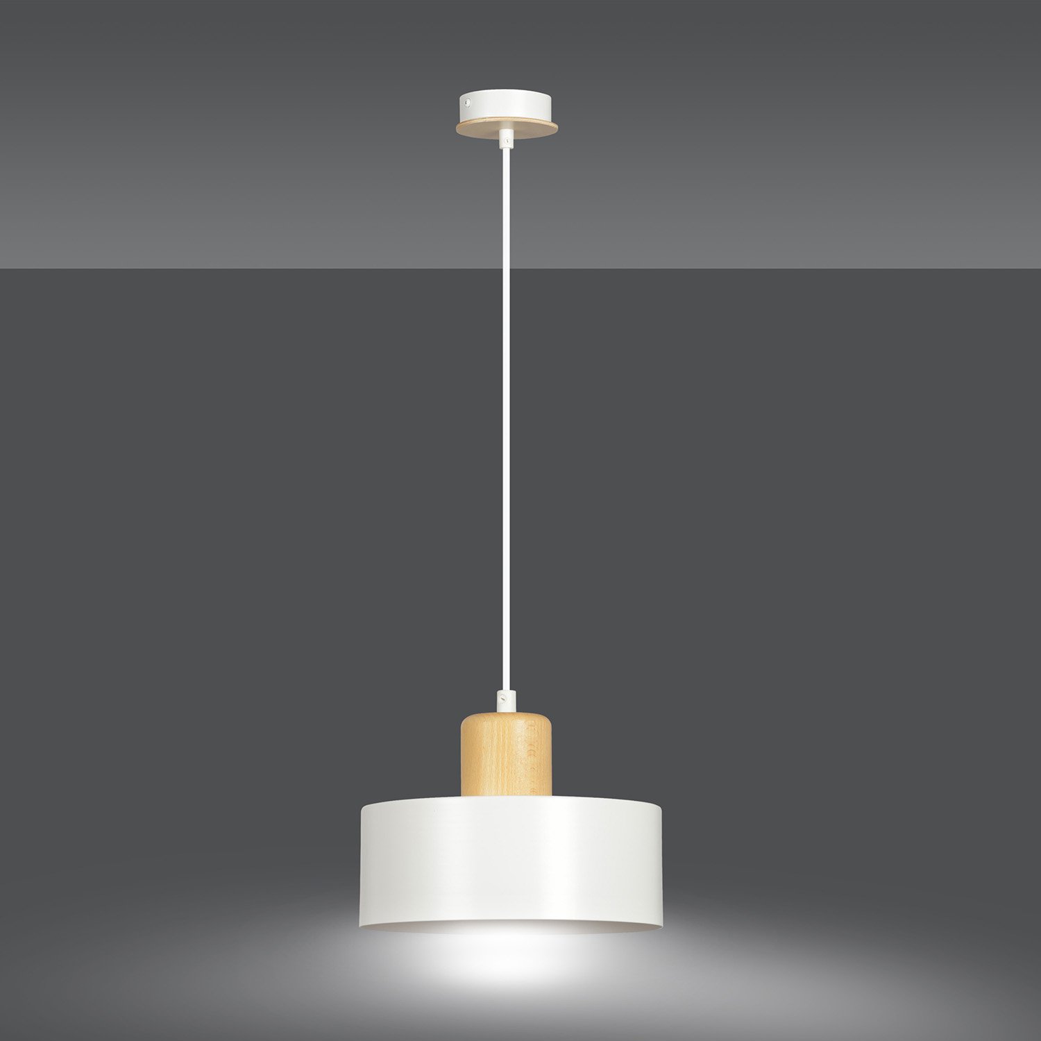 Sospensione Nordica 1 Luce Ravi In Acciaio Bianco E Legno 1047/1
