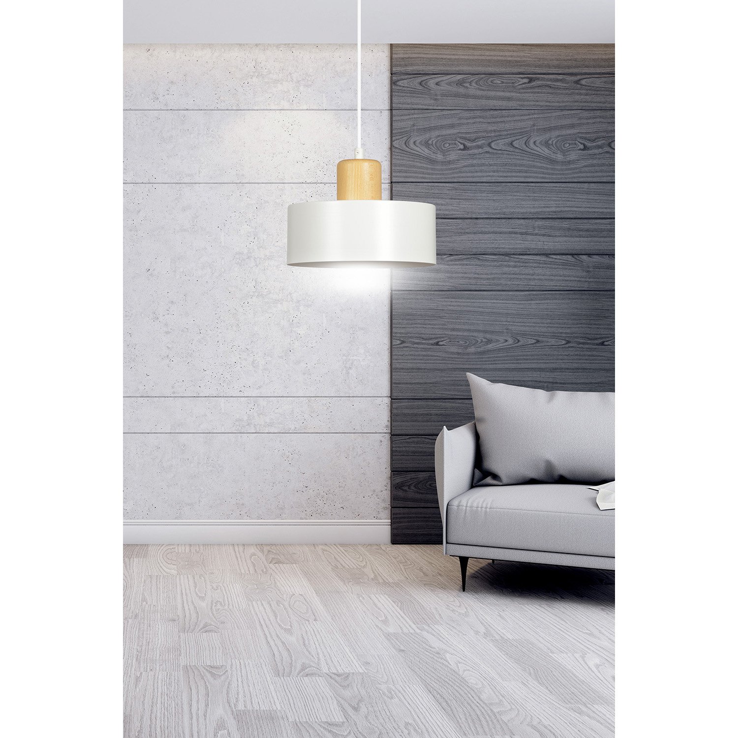 Sospensione Nordica 1 Luce Ravi In Acciaio Bianco E Legno 1047/1