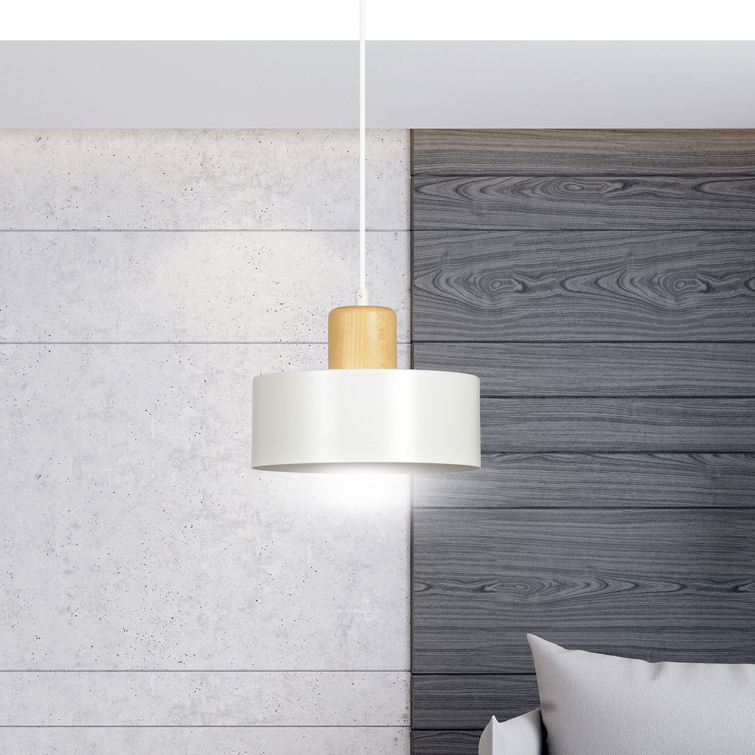 Sospensione Nordica 1 Luce Ravi In Acciaio Bianco E Legno 1047/1