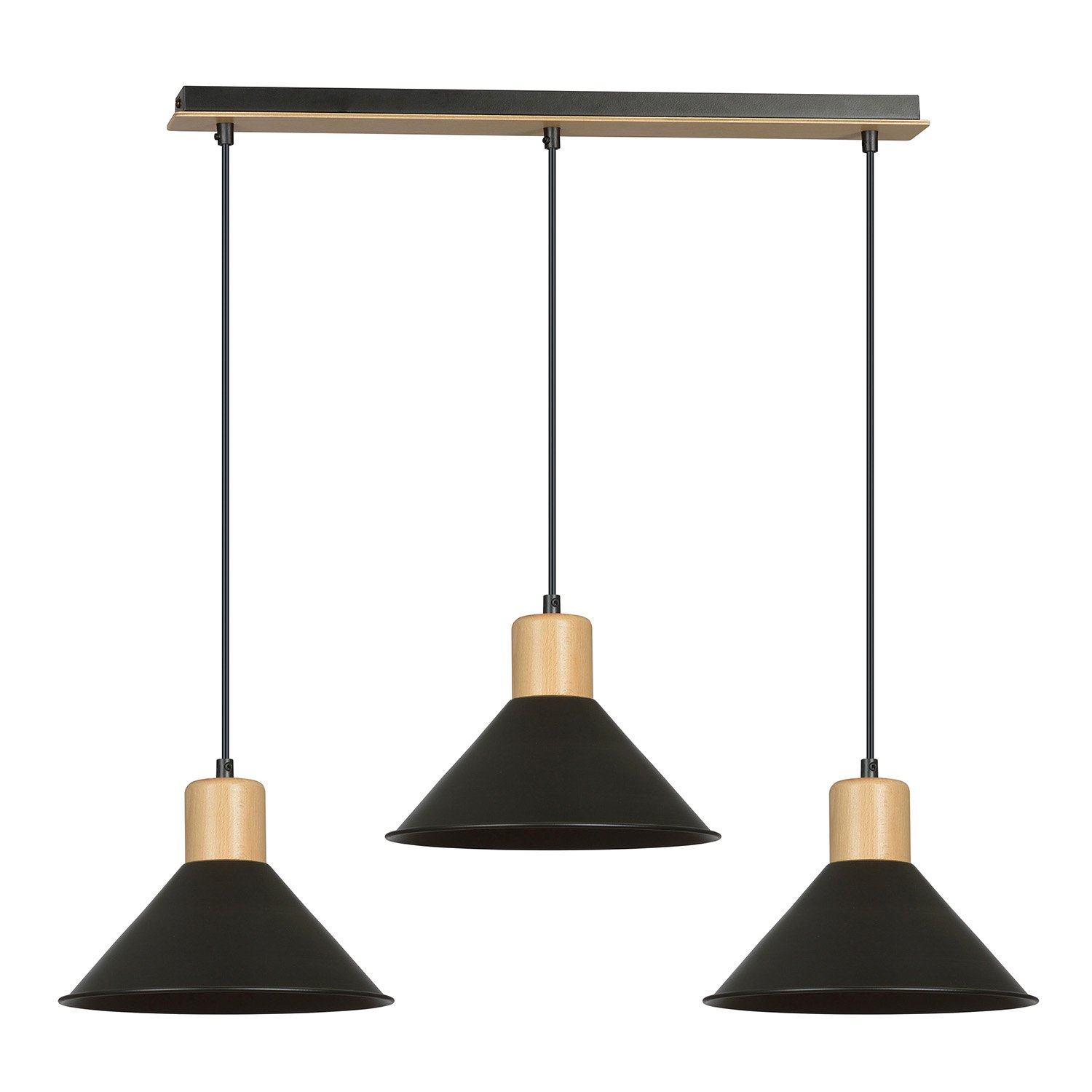 Sospensione Nordica 3 Luci Chandra In Acciaio Nero E Legno