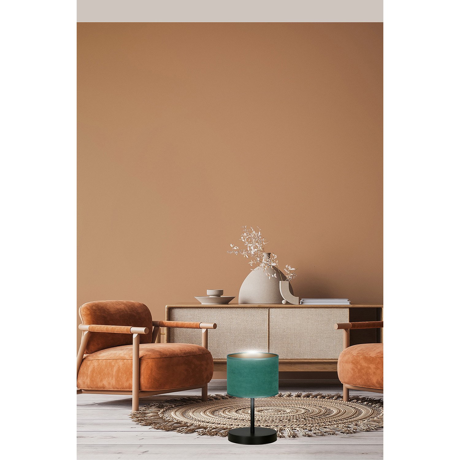 Lampada Da Tavolo 1 Luce Ganesha In Acciaio Nero E Paralume In Tessuto Verde LA0129-EB-LT1-NR-VE