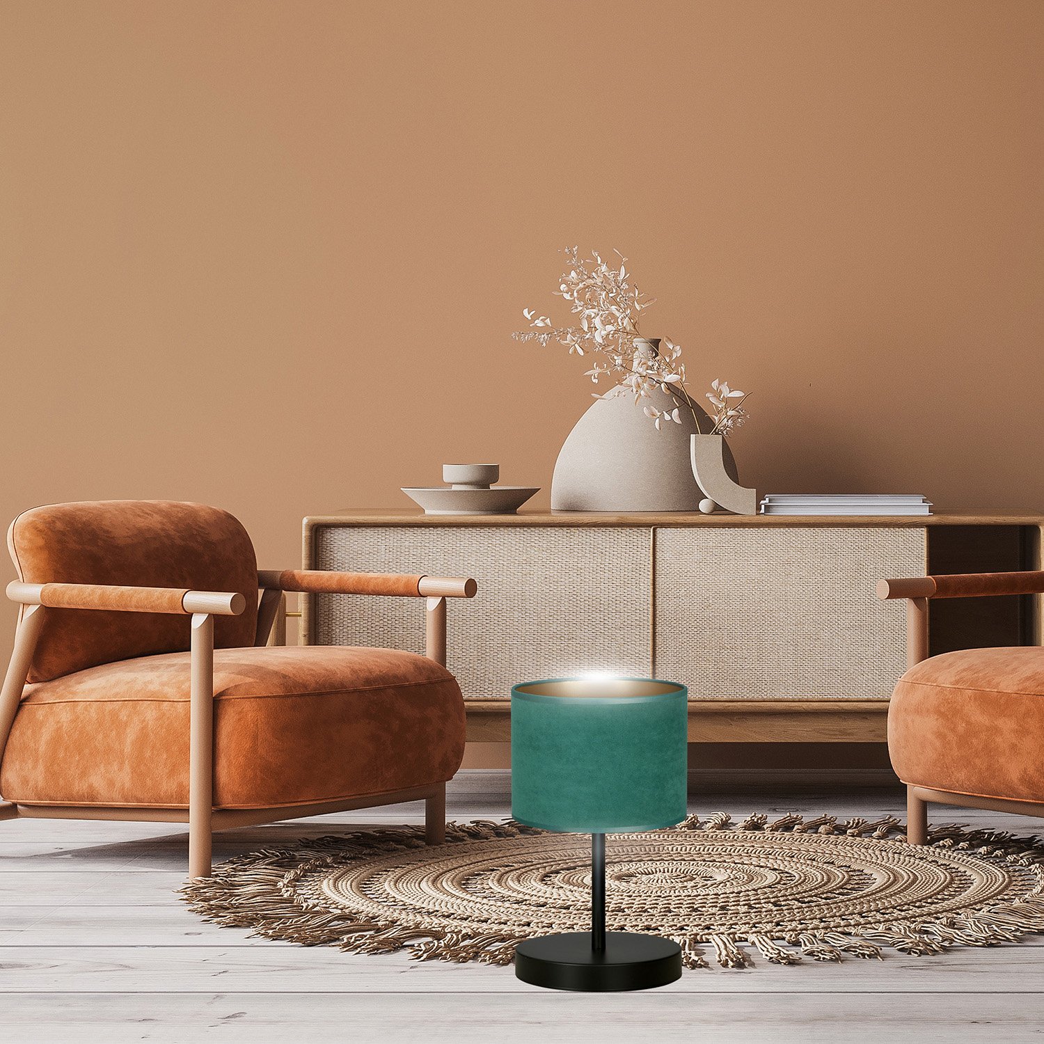 Lampada Da Tavolo 1 Luce Ganesha In Acciaio Nero E Paralume In Tessuto Verde LA0129-EB-LT1-NR-VE