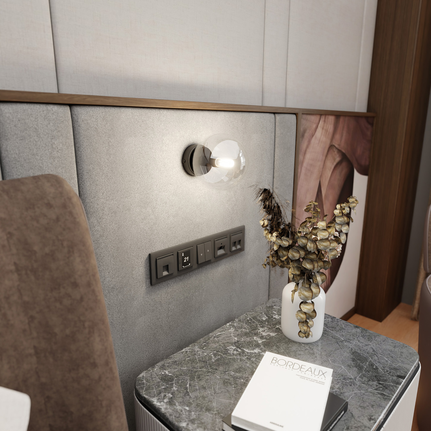 Applique 1 Luce Durga In Acciaio Nero E Sfera In Vetro Trasparente LA0135-EB-1-NR-TR