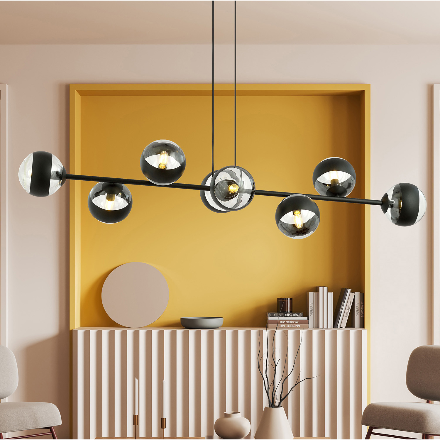Lampadario Contemporaneo Durga Acciaio Nero 8 Luci E14 Ip20 LA0135-EB-8-NR