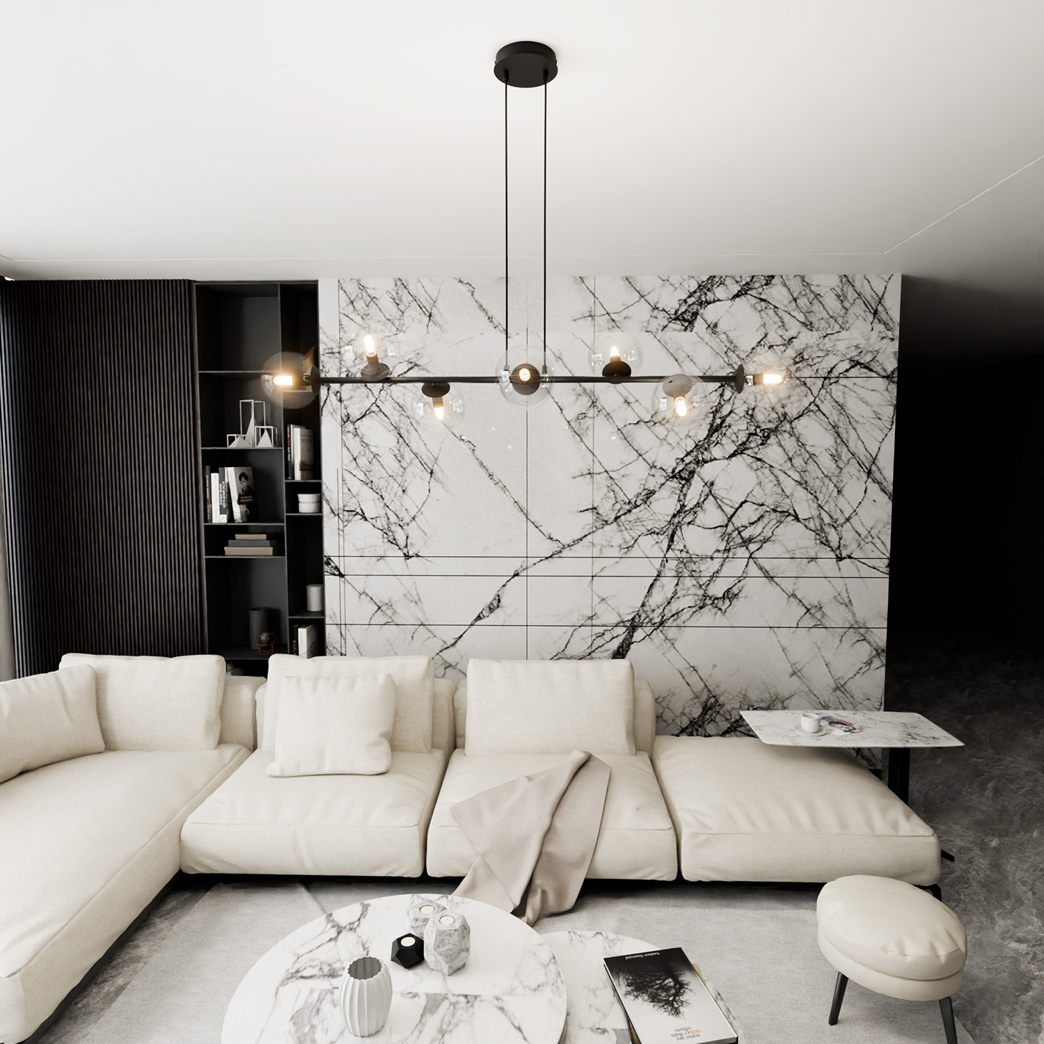 Lampadario Contemporaneo 8 Luci Durga In Acciaio Nero E Sfere Vetro Trasparente LA0135-EB-8-NR-TR