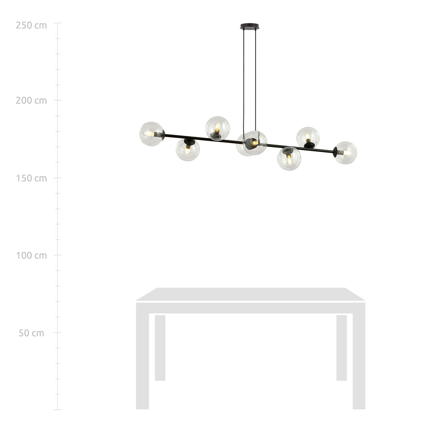 Lampadario Contemporaneo 8 Luci Durga In Acciaio Nero E Sfere Vetro Trasparente LA0135-EB-8-NR-TR