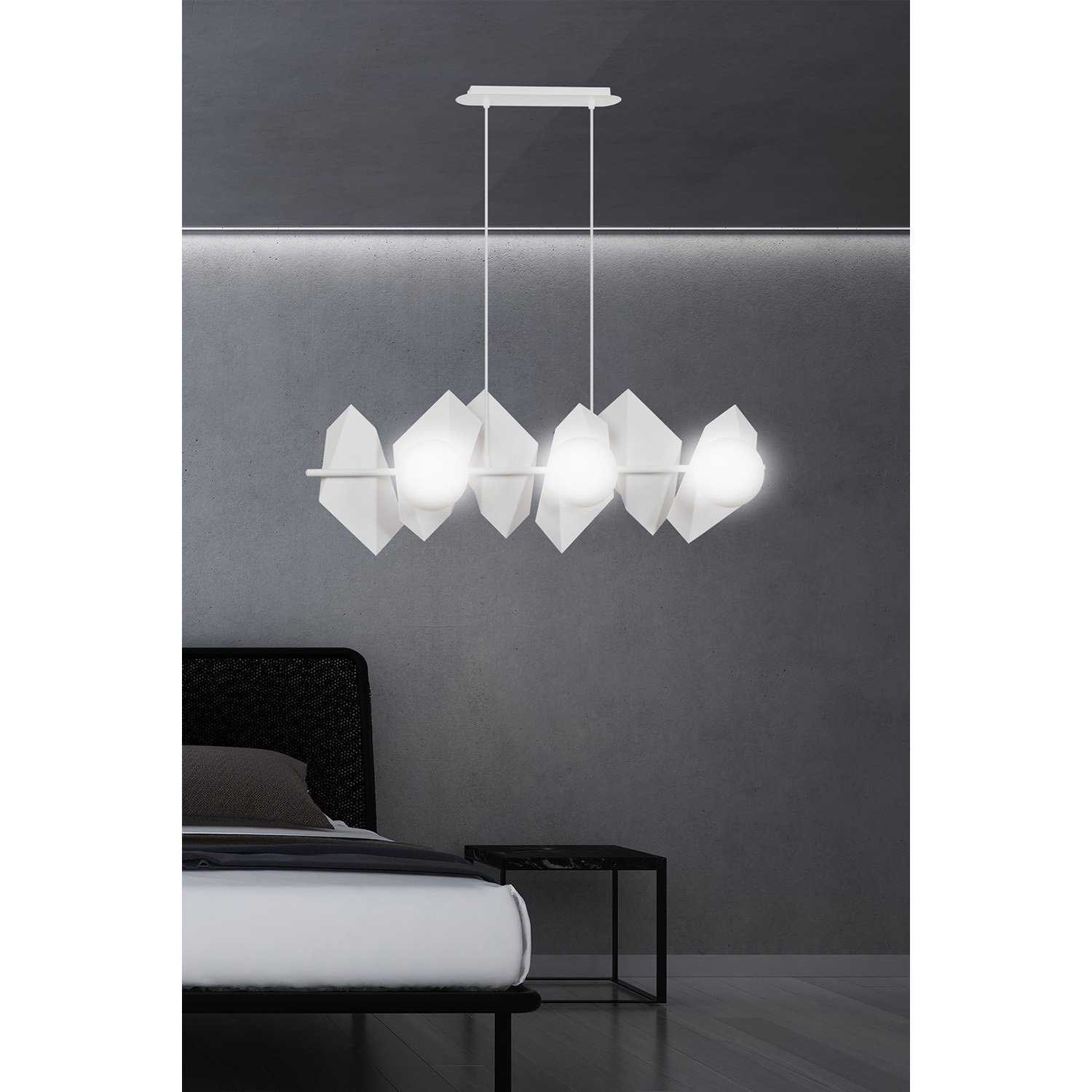 Lampadario Minimal Sharada Acciaio Bianco 6 Luci E14 637/6