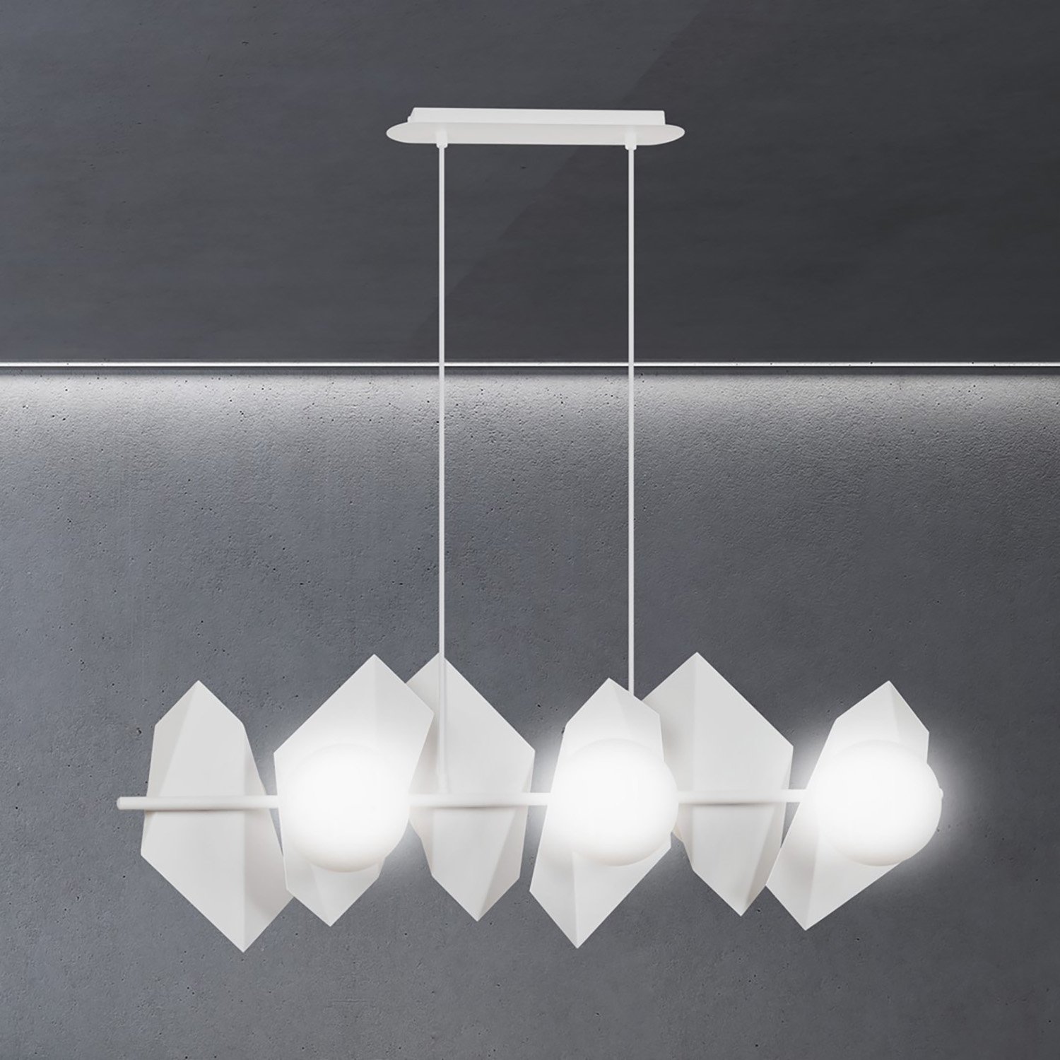 Lampadario Minimal Sharada Acciaio Bianco 6 Luci E14 637/6