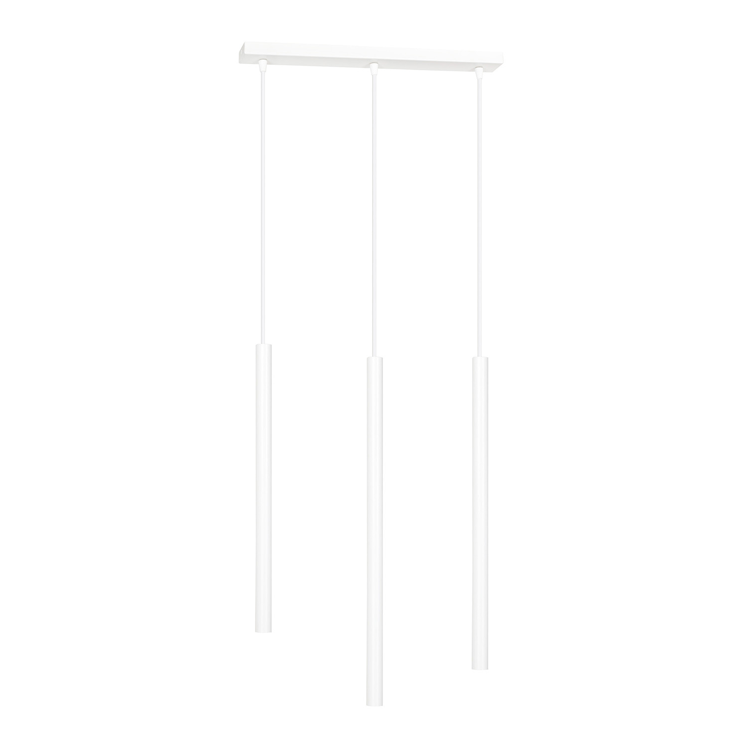 Lampadario 3 Luci Moderno Shu Acciaio Bianco E Paralumi A Cilindri Sottili