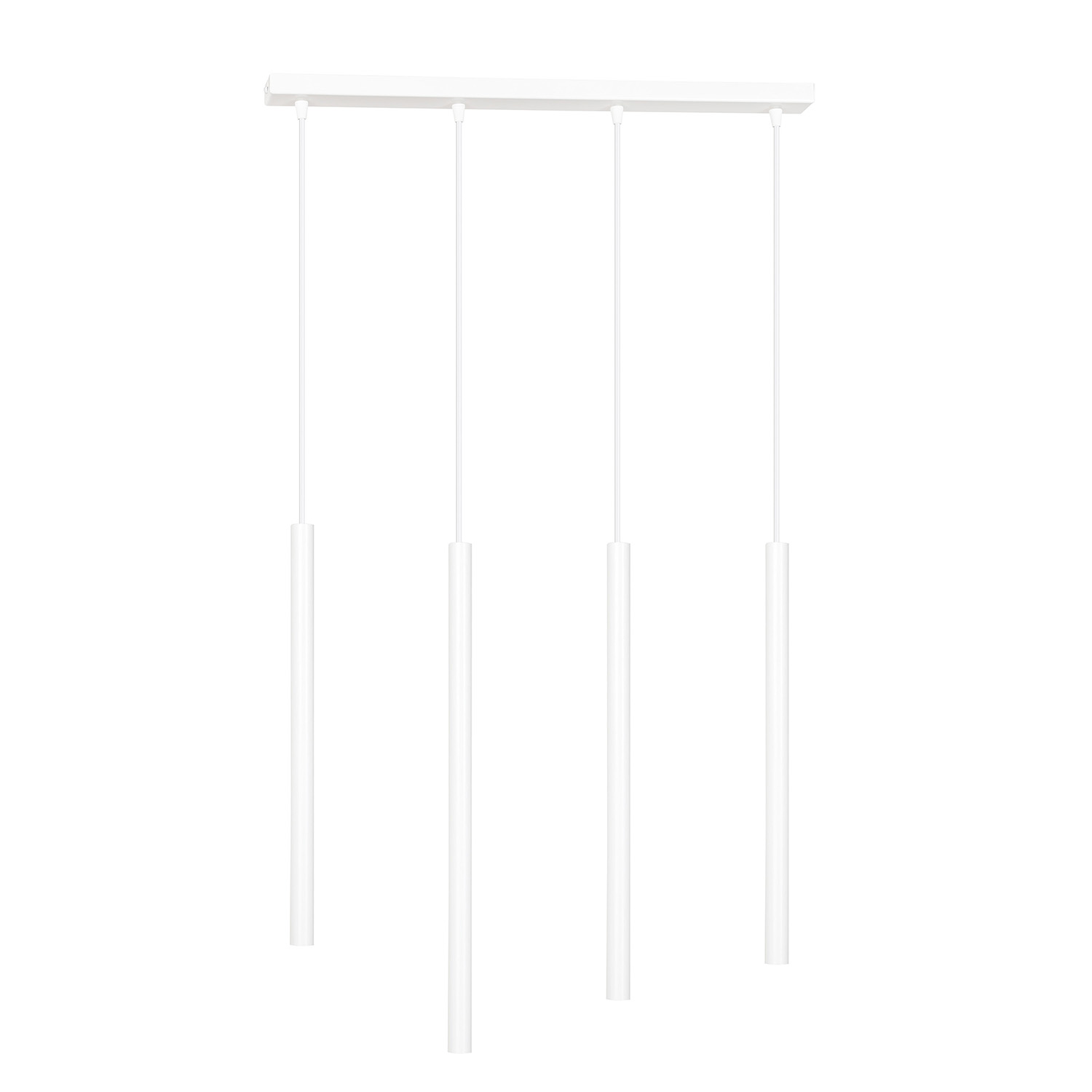 Lampadario 4 Luci Moderno Shu Acciaio Bianco E Paralumi A Cilindri Sottili