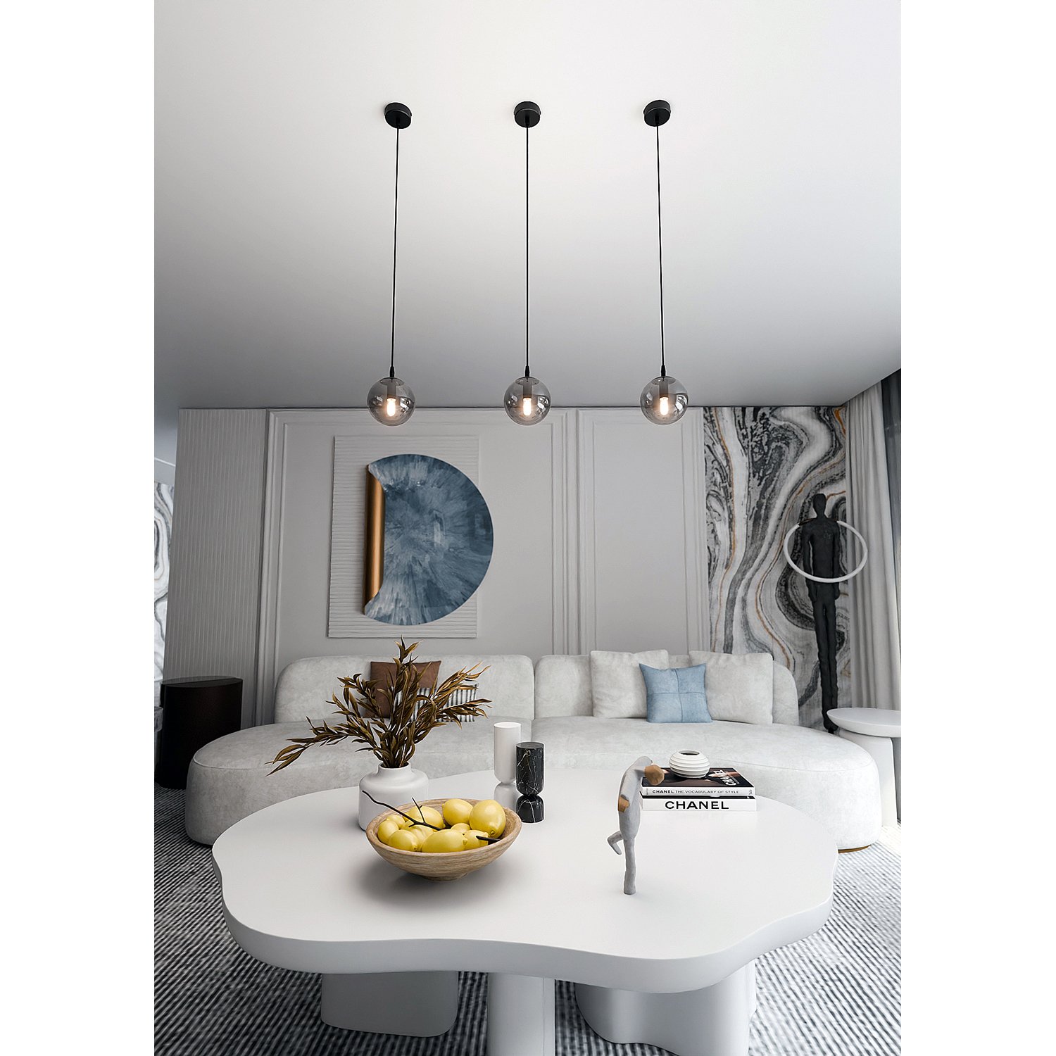 Sospensione Moderna 1 Luce Kali In Acciaio Nero E Sfera In Vetro Fumè LA0139-EB-1-NR-GR