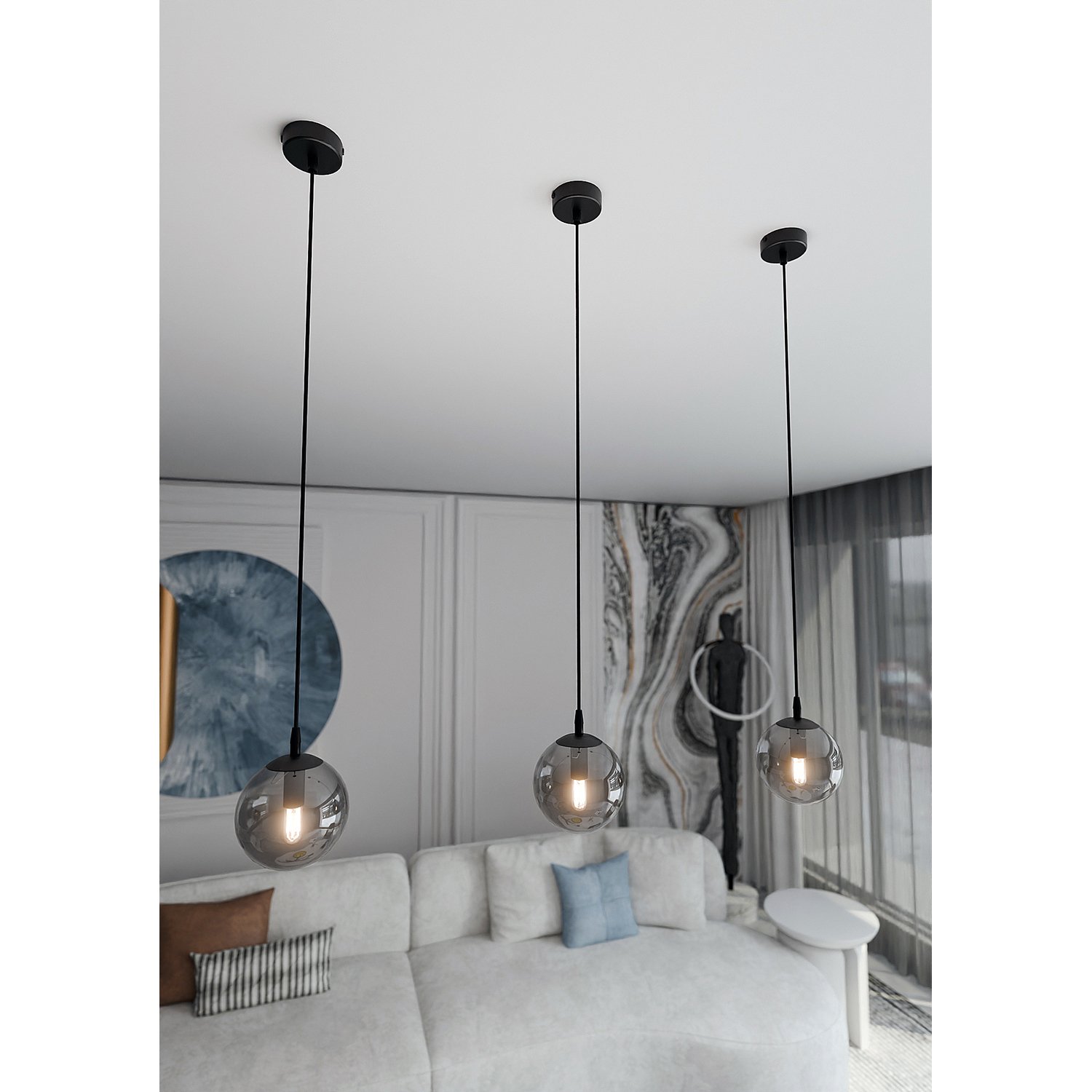 Sospensione Moderna 1 Luce Kali In Acciaio Nero E Sfera In Vetro Fumè LA0139-EB-1-NR-GR