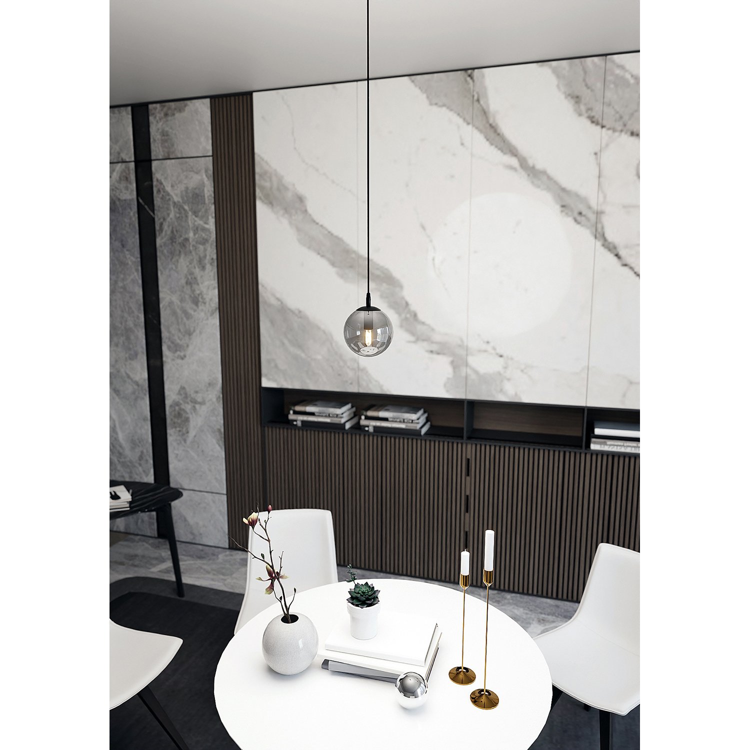 Sospensione Moderna 1 Luce Kali In Acciaio Nero E Sfera In Vetro Fumè LA0139-EB-1-NR-GR