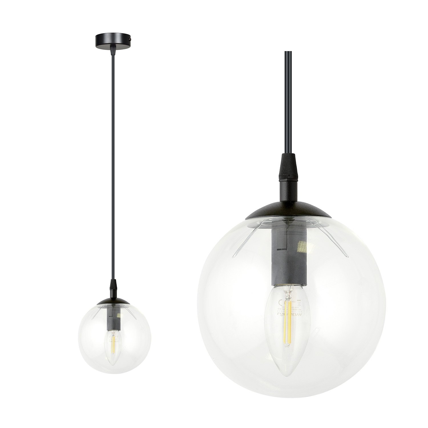 Sospensione Moderna 1 Luce Kali In Acciaio Nero E Sfera In Vetro Trasparente LA0139-EB-1-NR-TR