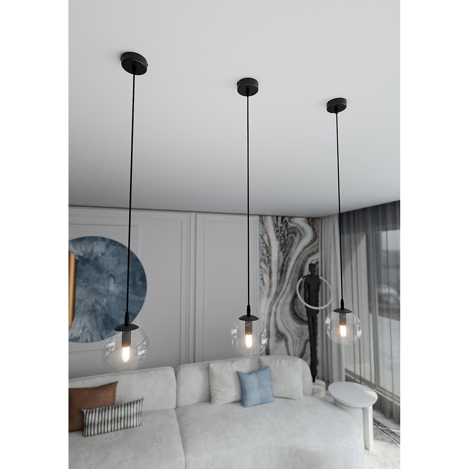 Sospensione Moderna 1 Luce Kali In Acciaio Nero E Sfera In Vetro Trasparente LA0139-EB-1-NR-TR