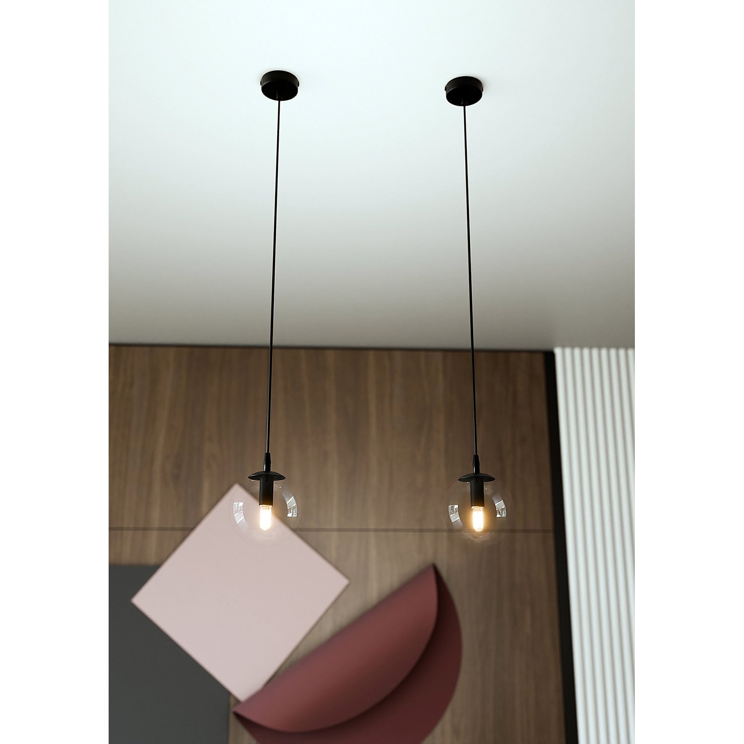 Sospensione Moderna 1 Luce Kali In Acciaio Nero E Sfera In Vetro Trasparente LA0139-EB-1-NR-TR
