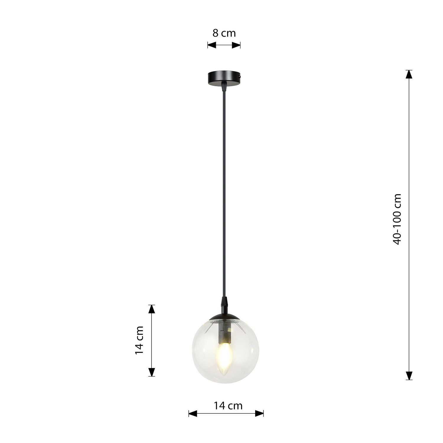 Sospensione Moderna 1 Luce Kali In Acciaio Nero E Sfera In Vetro Trasparente LA0139-EB-1-NR-TR