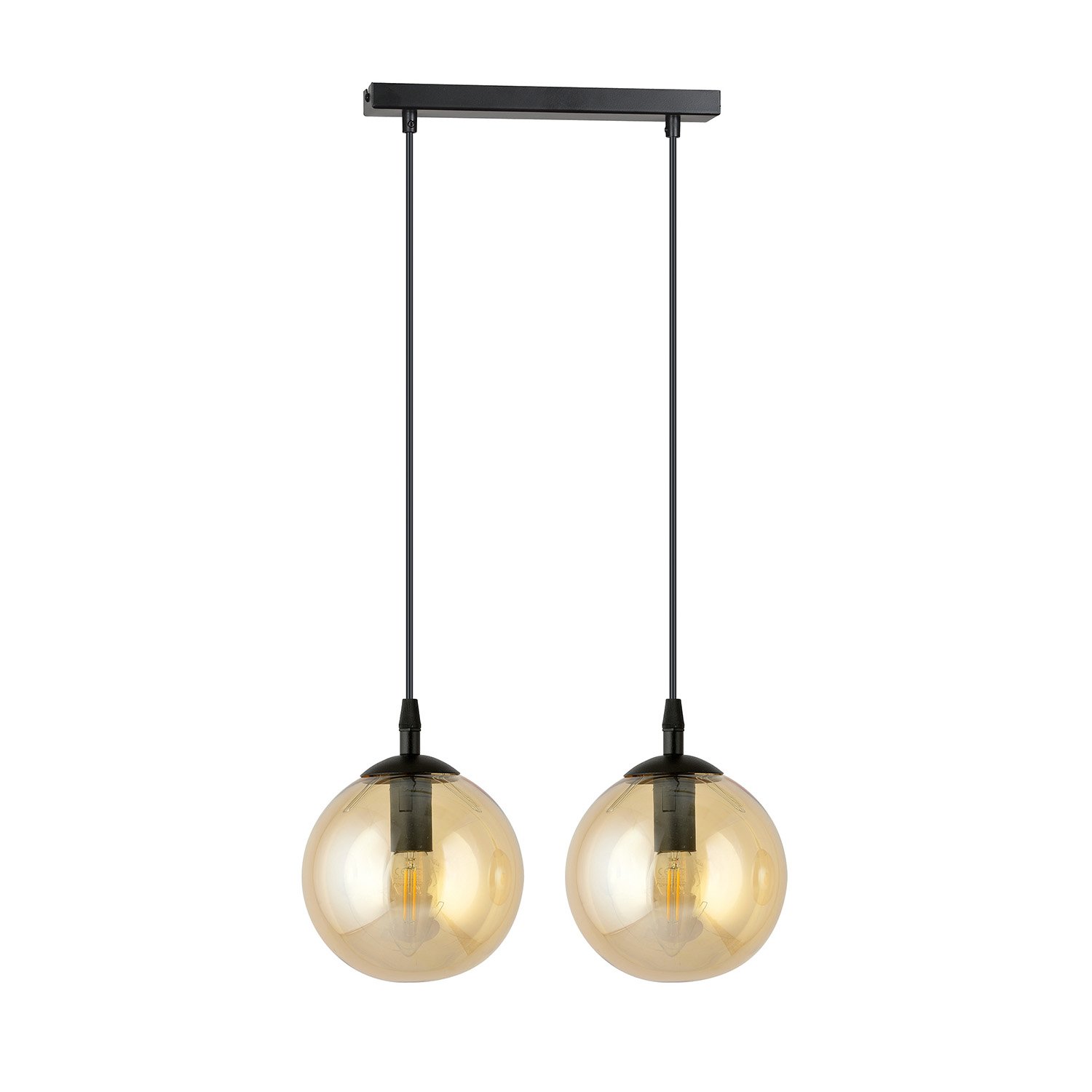Sospensione Moderna 2 Luci Kali In Acciaio Nero E Sfere In Vetro Ambra LA0139-EB-2-NR-AM