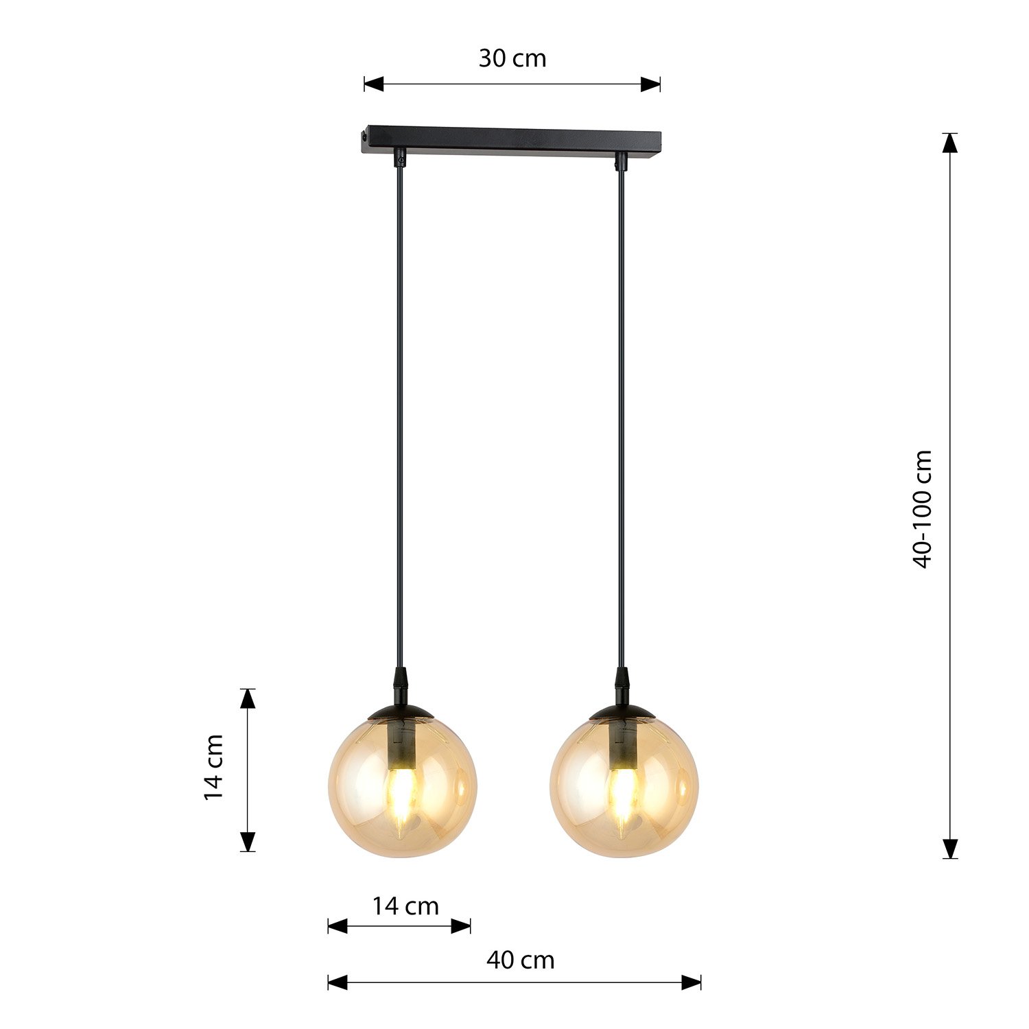 Sospensione Moderna 2 Luci Kali In Acciaio Nero E Sfere In Vetro Ambra LA0139-EB-2-NR-AM