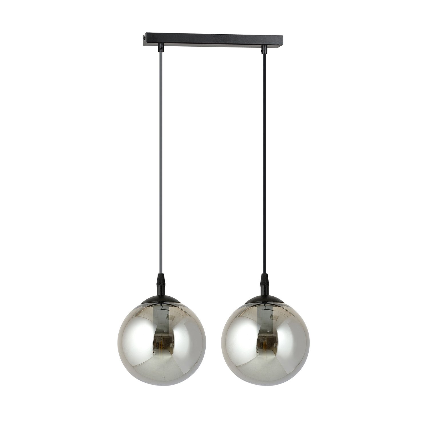 Sospensione Moderna 2 Luci Kali In Acciaio Nero E Sfere In Vetro Fumè LA0139-EB-2-NR-GR