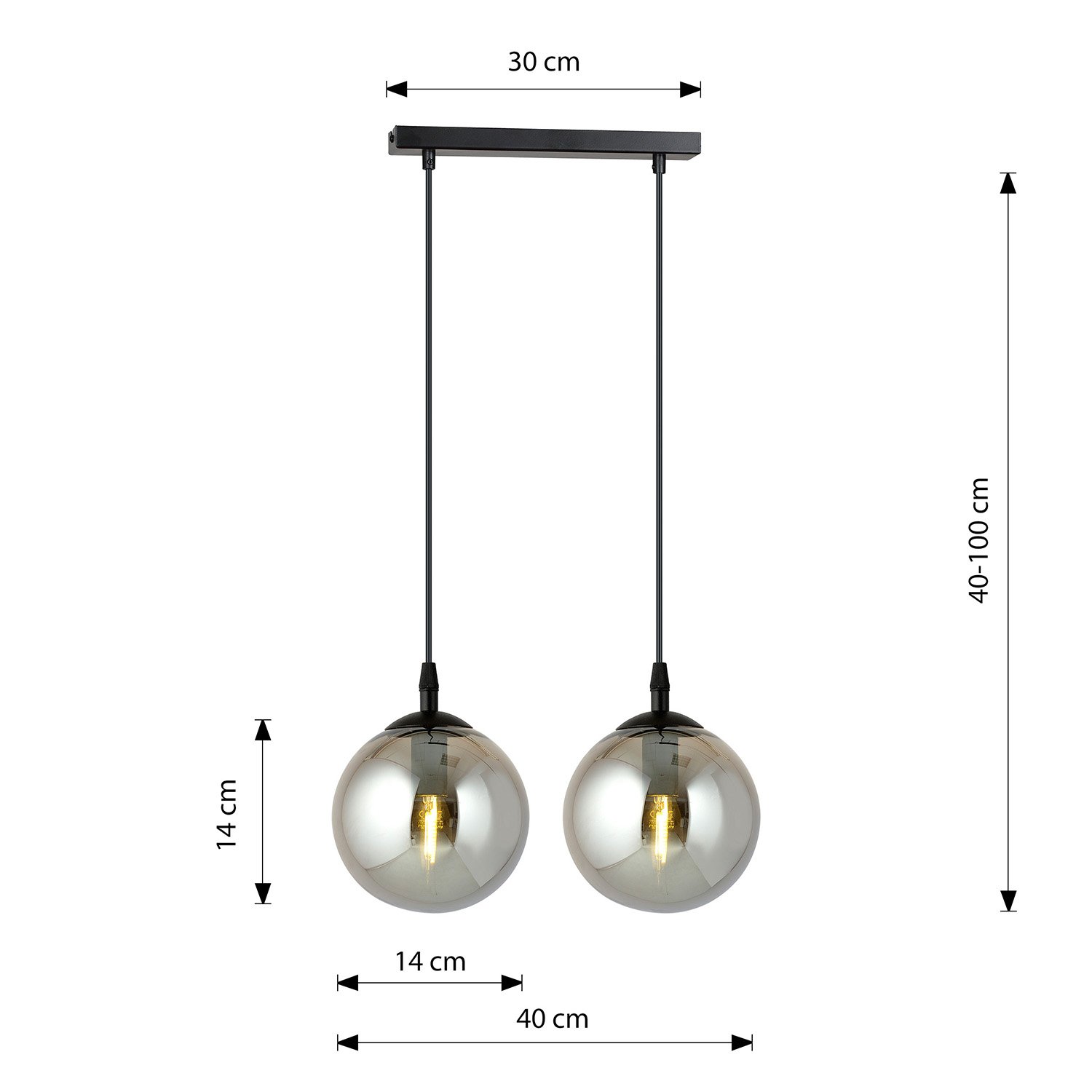 Sospensione Moderna 2 Luci Kali In Acciaio Nero E Sfere In Vetro Fumè LA0139-EB-2-NR-GR