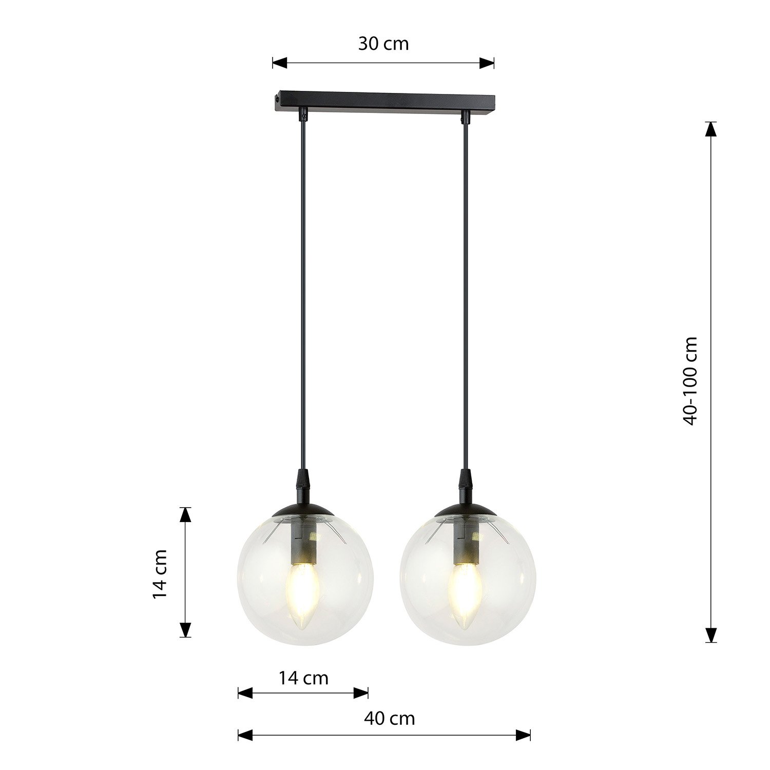 Sospensione Moderna 2 Luci Kali In Acciaio Nero E Sfere In Vetro Trasparente LA0139-EB-2-NR-TR