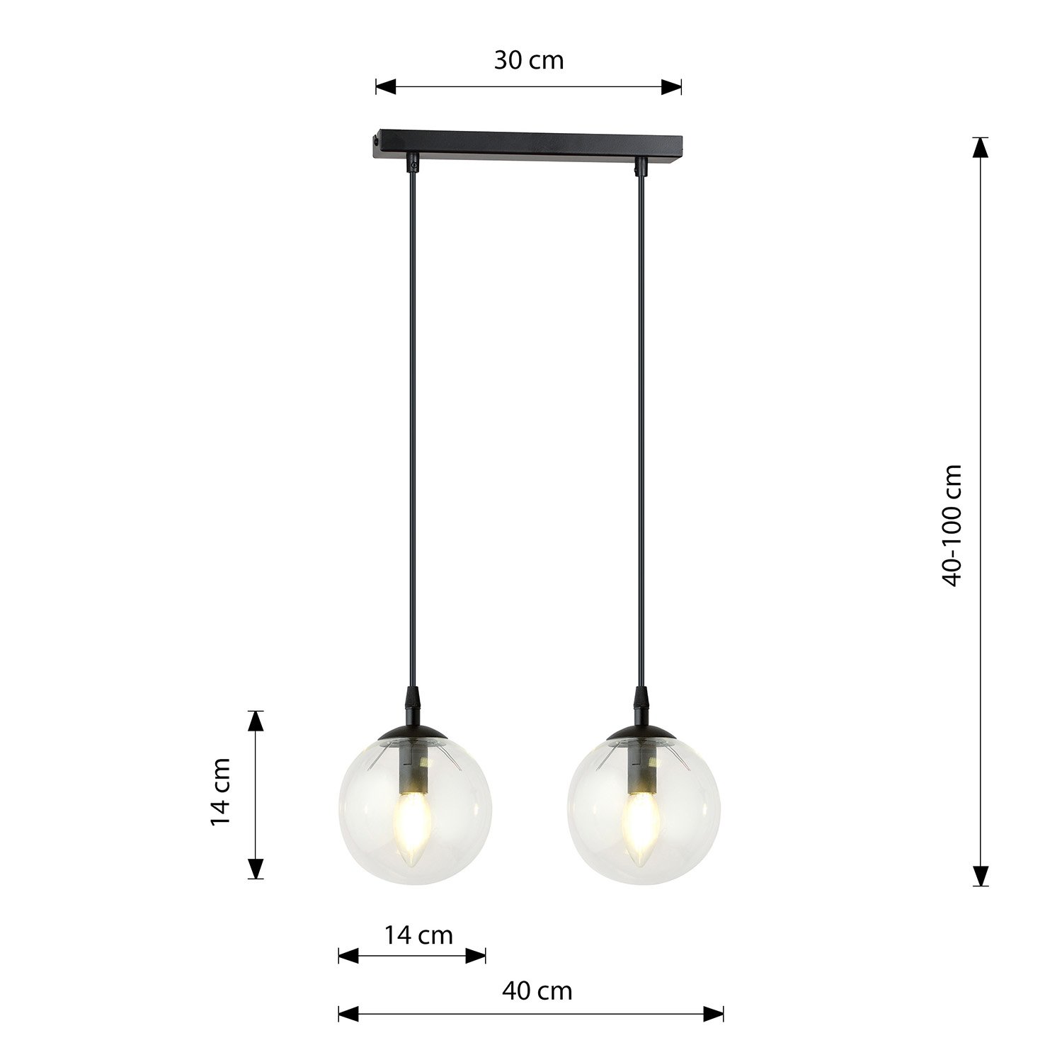 Sospensione Moderna 2 Luci Kali In Acciaio Nero E Sfere In Vetro Trasparente LA0139-EB-2-NR-TR
