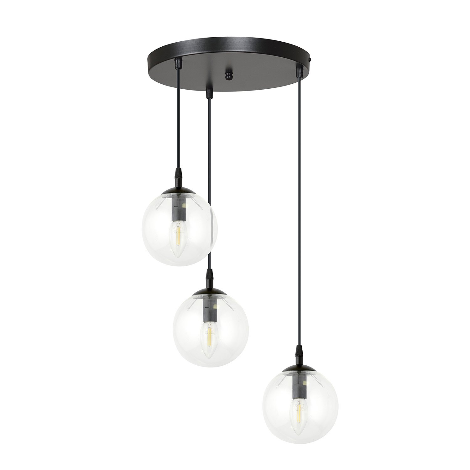 Sospensione 3 Luci Kali In Acciaio Nero Base Tonda E Sfere In Vetro Trasparente LA0139-EB-3-NR-TR2
