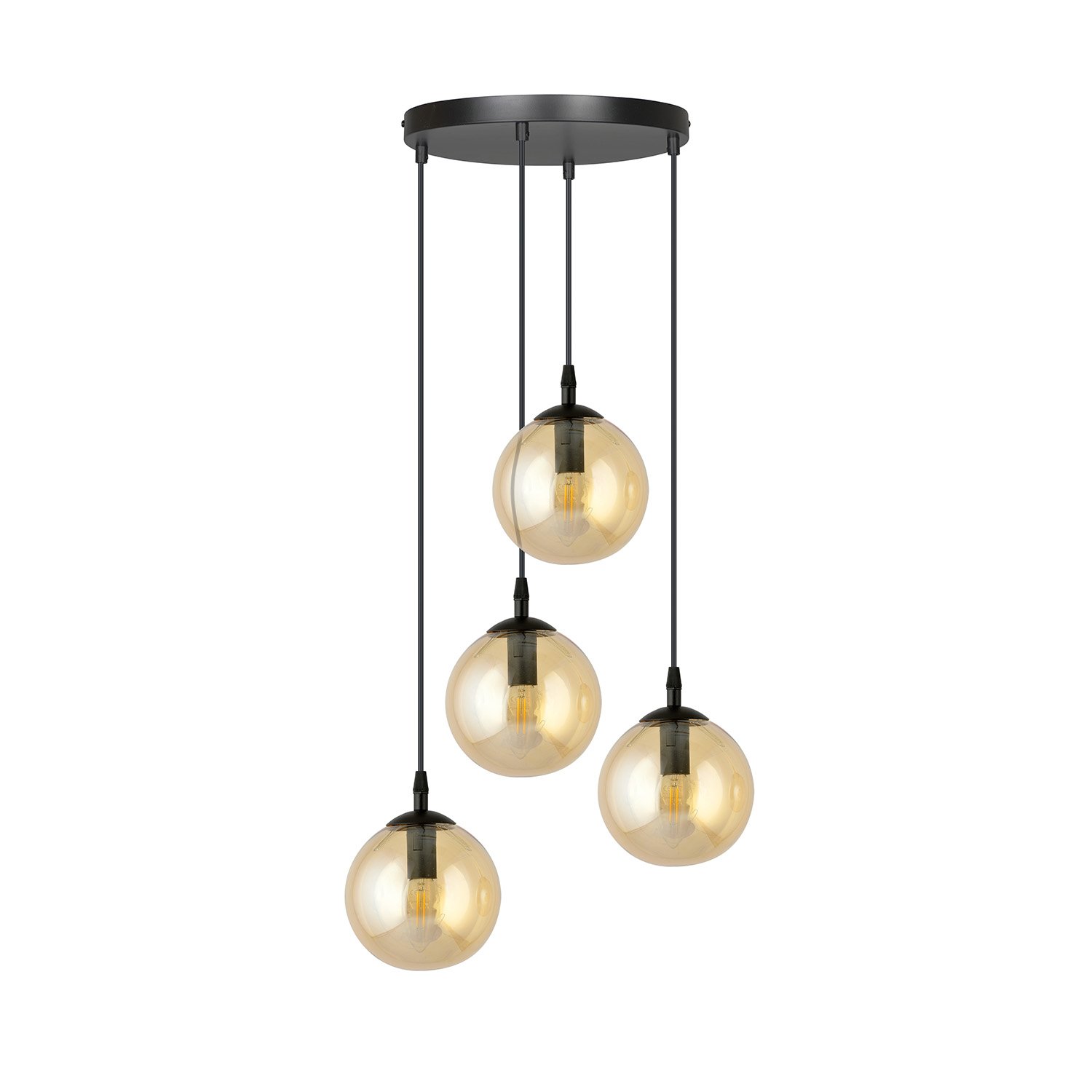 Sospensione 4 Luci Kali In Acciaio Nero Base Tonda E Sfere In Vetro Ambra LA0139-EB-4-NR-AM3