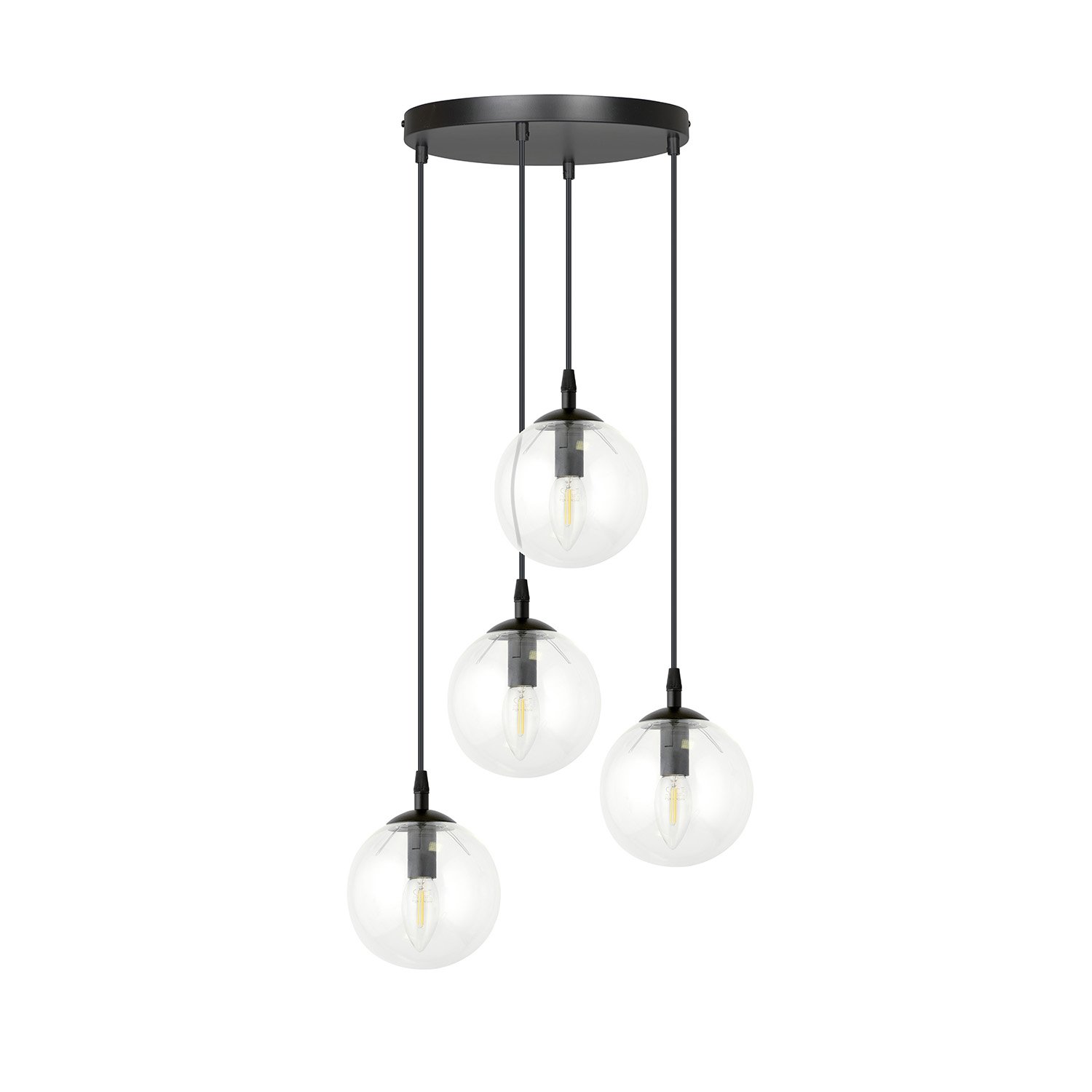 Sospensione 4 Luci Kali In Acciaio Nero Base Tonda E Sfere In Vetro Trasparente LA0139-EB-4-NR-TR3