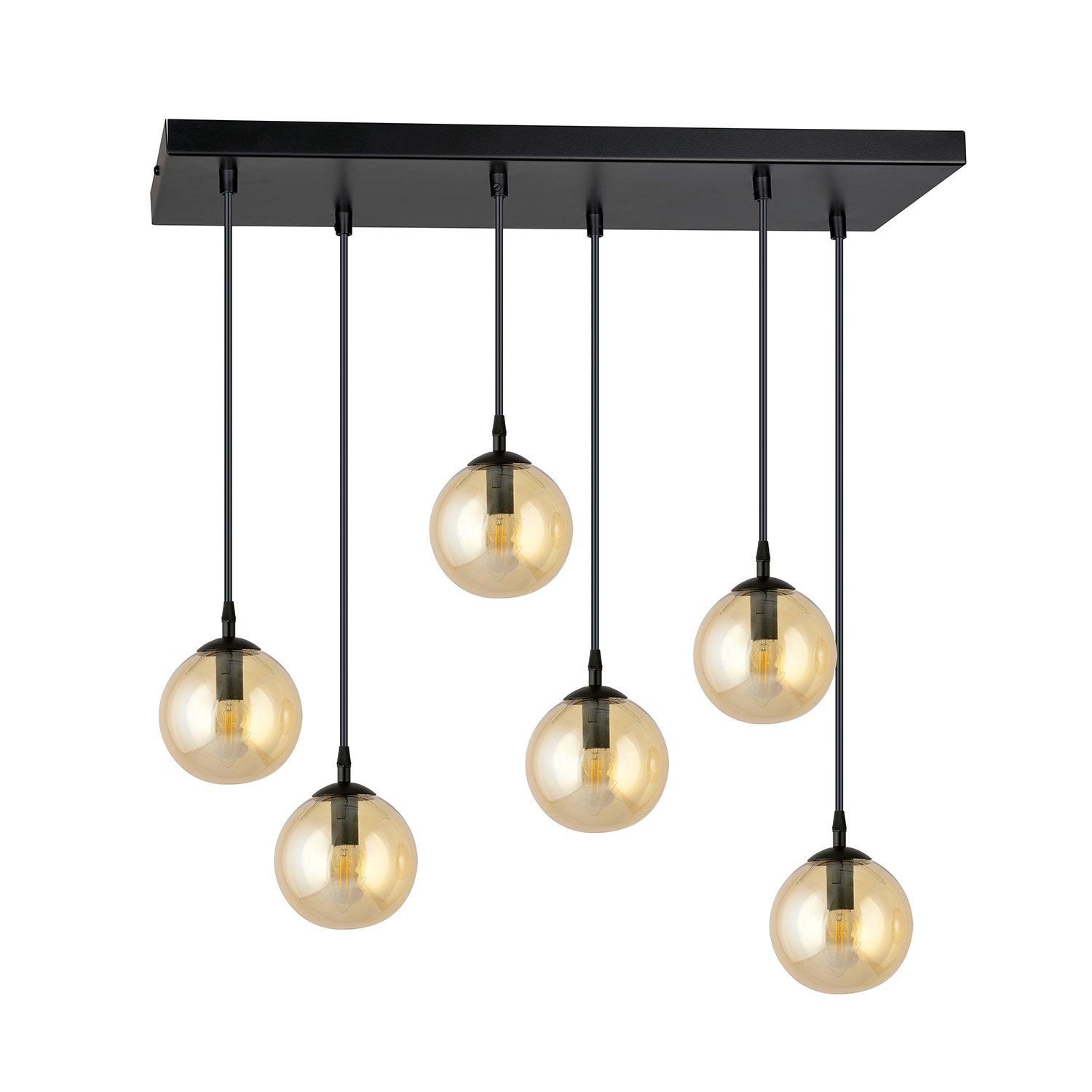 Sospensione Moderna 6 Luci Kali In Acciaio Nero E Sfere In Vetro Ambra LA0139-EB-6-NR-AM