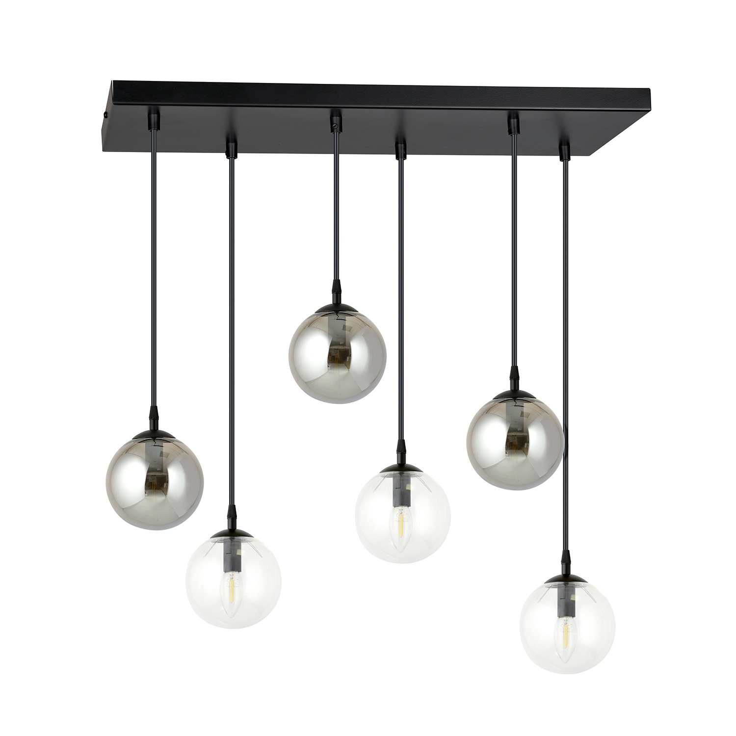 Sospensione 6 Luci Kali In Acciaio Nero E Sfere In Vetro Trasparente E Fumè LA0139-EB-6-TR-GR