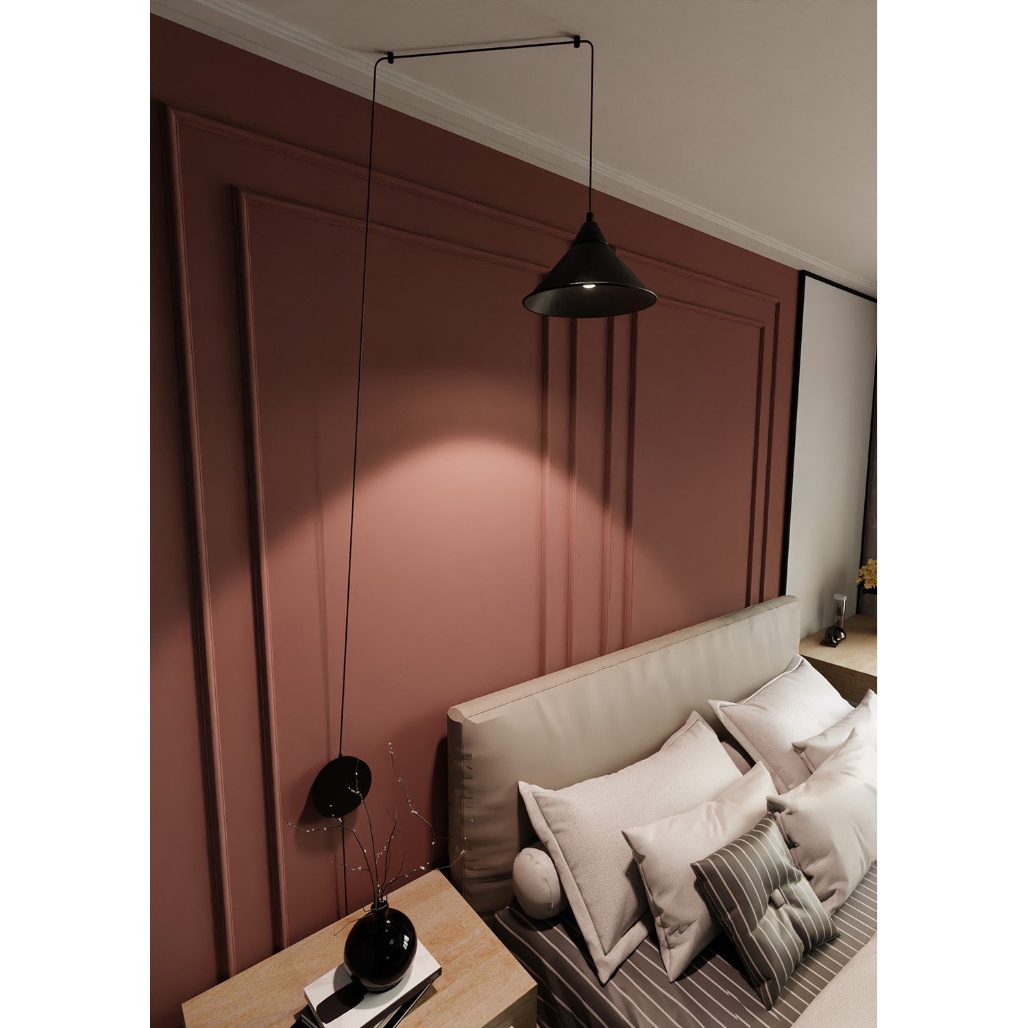 Sospensione Minimal 1 Luce Fujin In Acciao Nero E Paralume A Cono LA0147-EB-1-NR