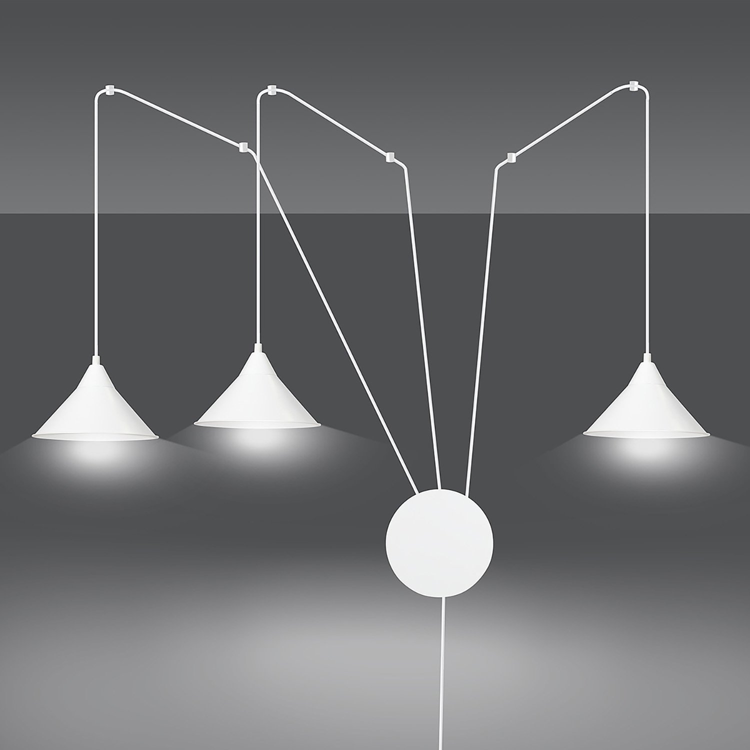 Sospensione Minimal 3 Luci Fujin In Acciao Bianco E Paralume A Cono LA0147-EB-3-BI
