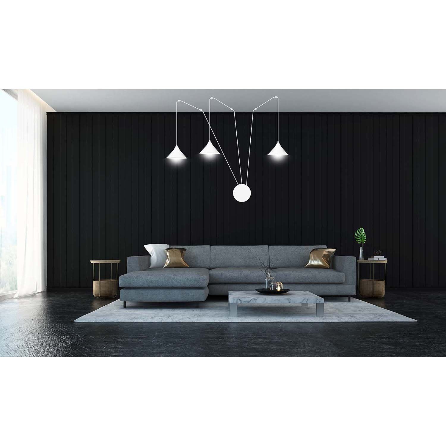 Sospensione Minimal 3 Luci Fujin In Acciao Bianco E Paralume A Cono LA0147-EB-3-BI
