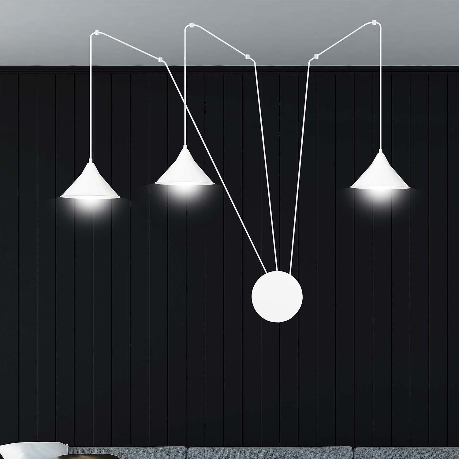 Sospensione Minimal 3 Luci Fujin In Acciao Bianco E Paralume A Cono LA0147-EB-3-BI