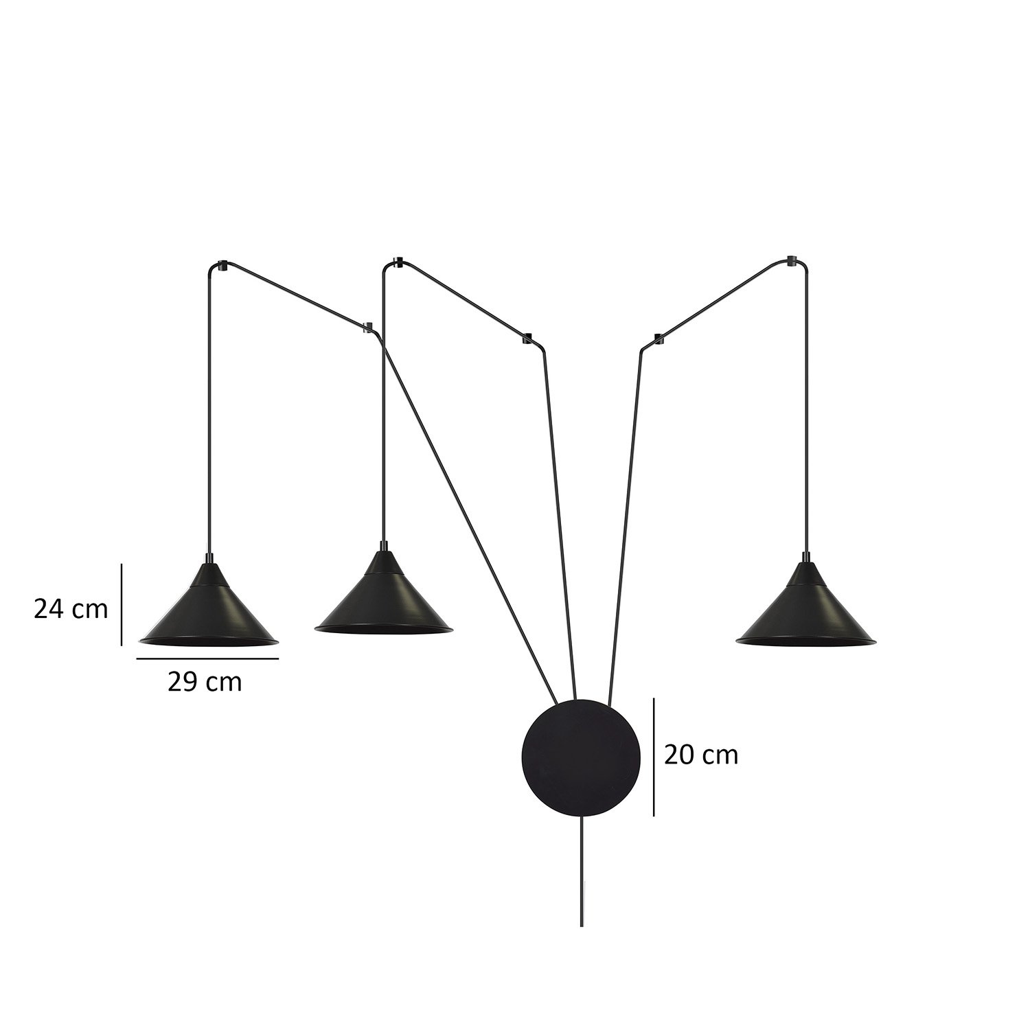 Sospensione Minimal 3 Luci Fujin In Acciao Nero E Paralume A Cono LA0147-EB-3-NR