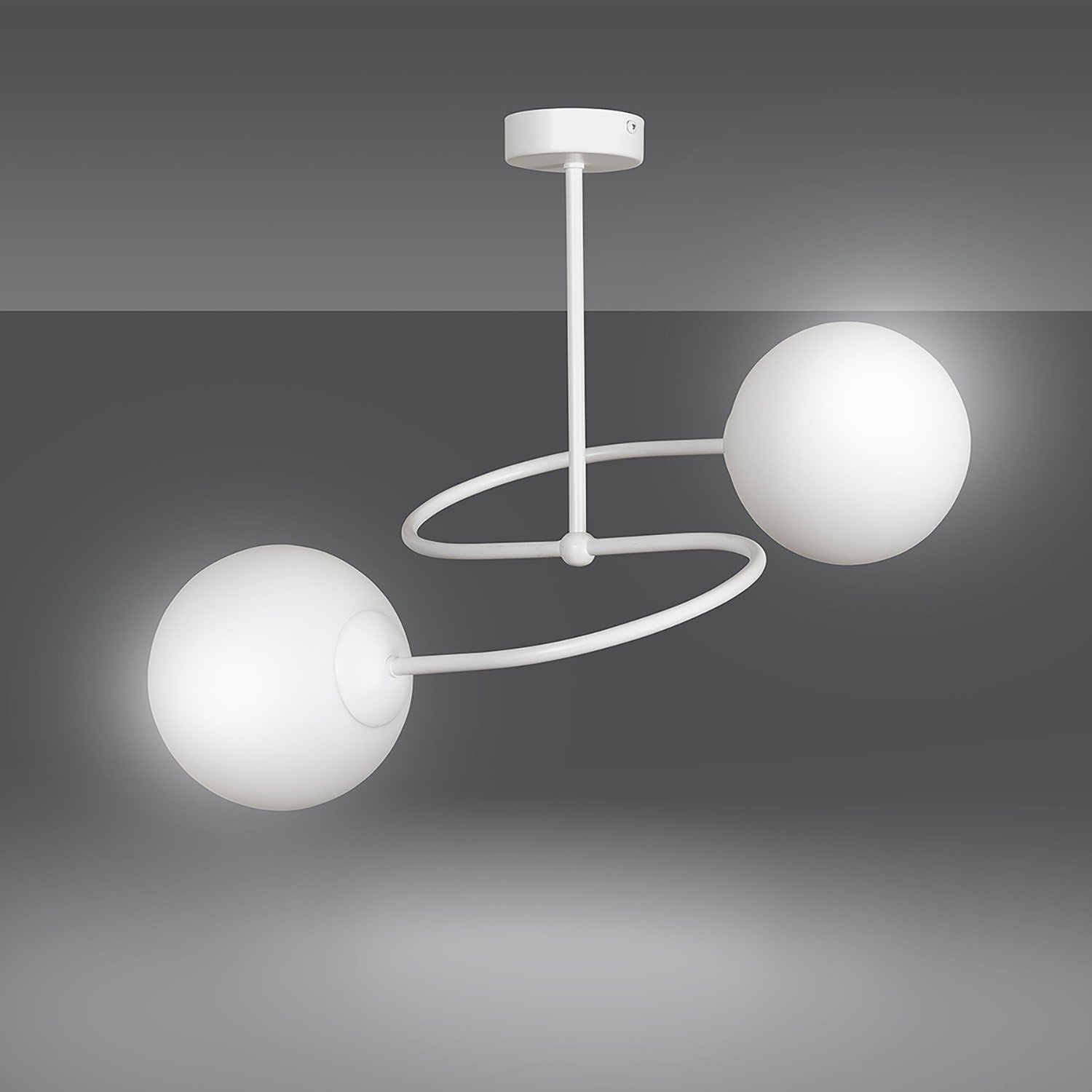 Plafoniera Moderna 2 Luci Michizane In Acciaio Bianco E Sfere In Vetro Opale 734/2W
