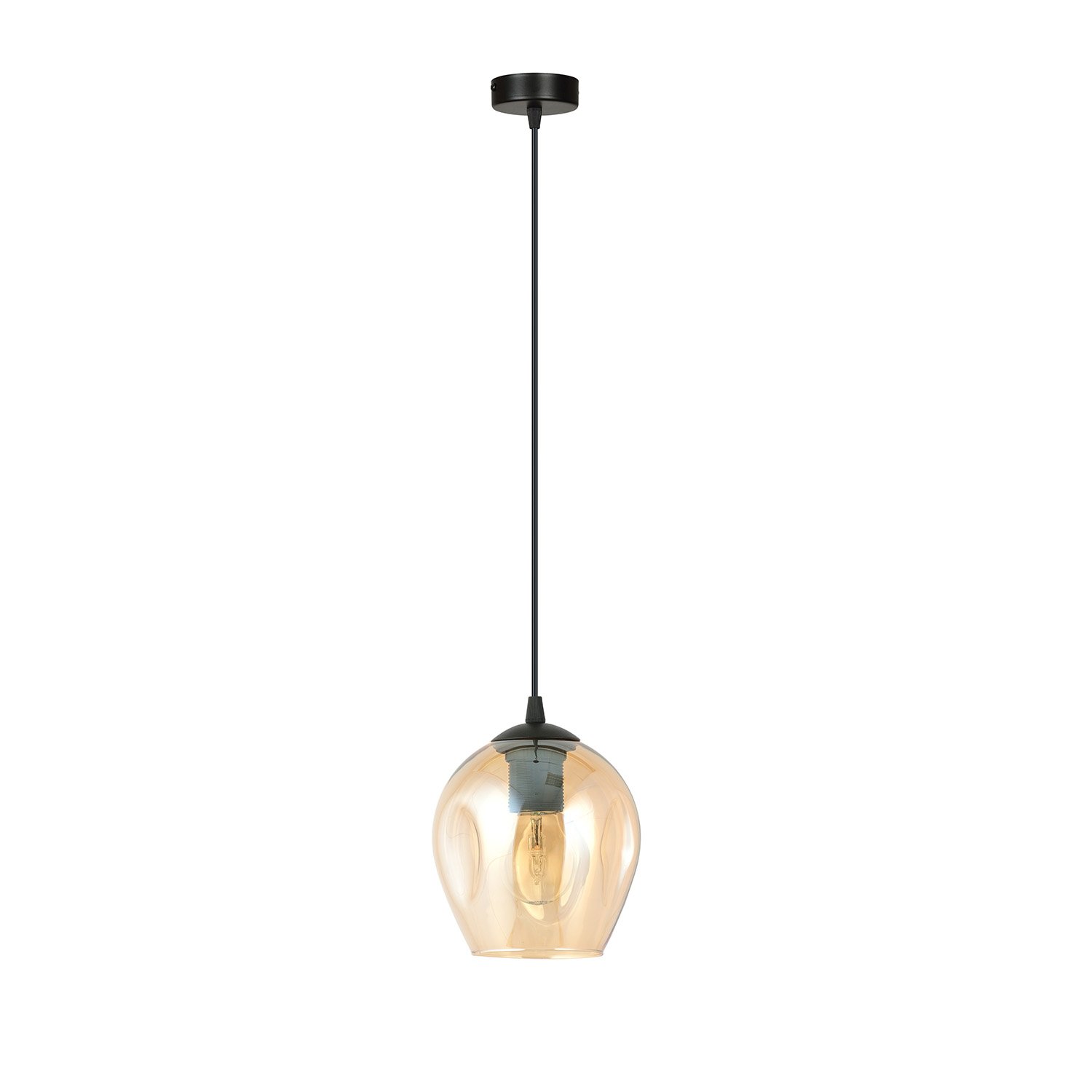 Sospensione 1 Luce Fuxi In Acciaio Nero E Vetro Ambra LA0159-EB-1-NR-AM