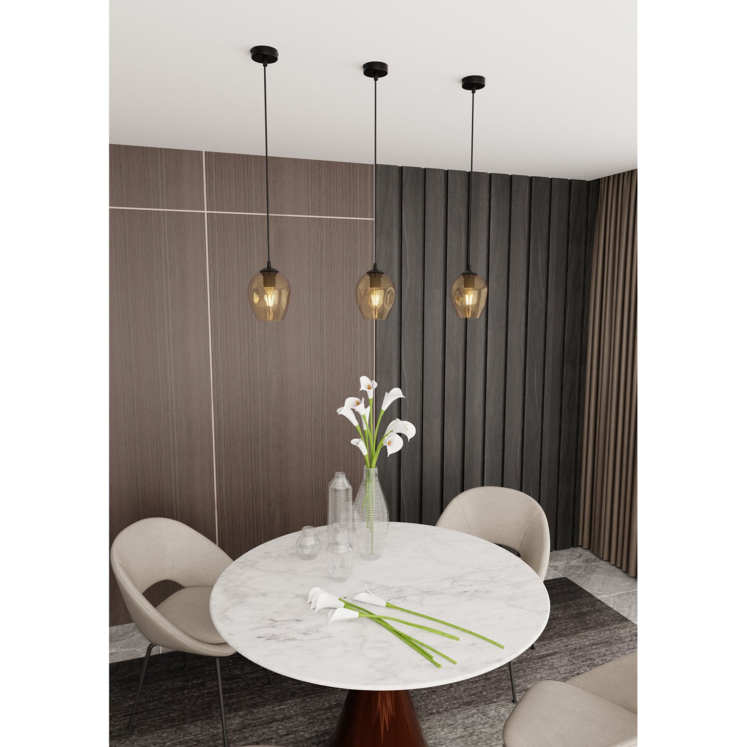Sospensione 1 Luce Fuxi In Acciaio Nero E Vetro Ambra LA0159-EB-1-NR-AM